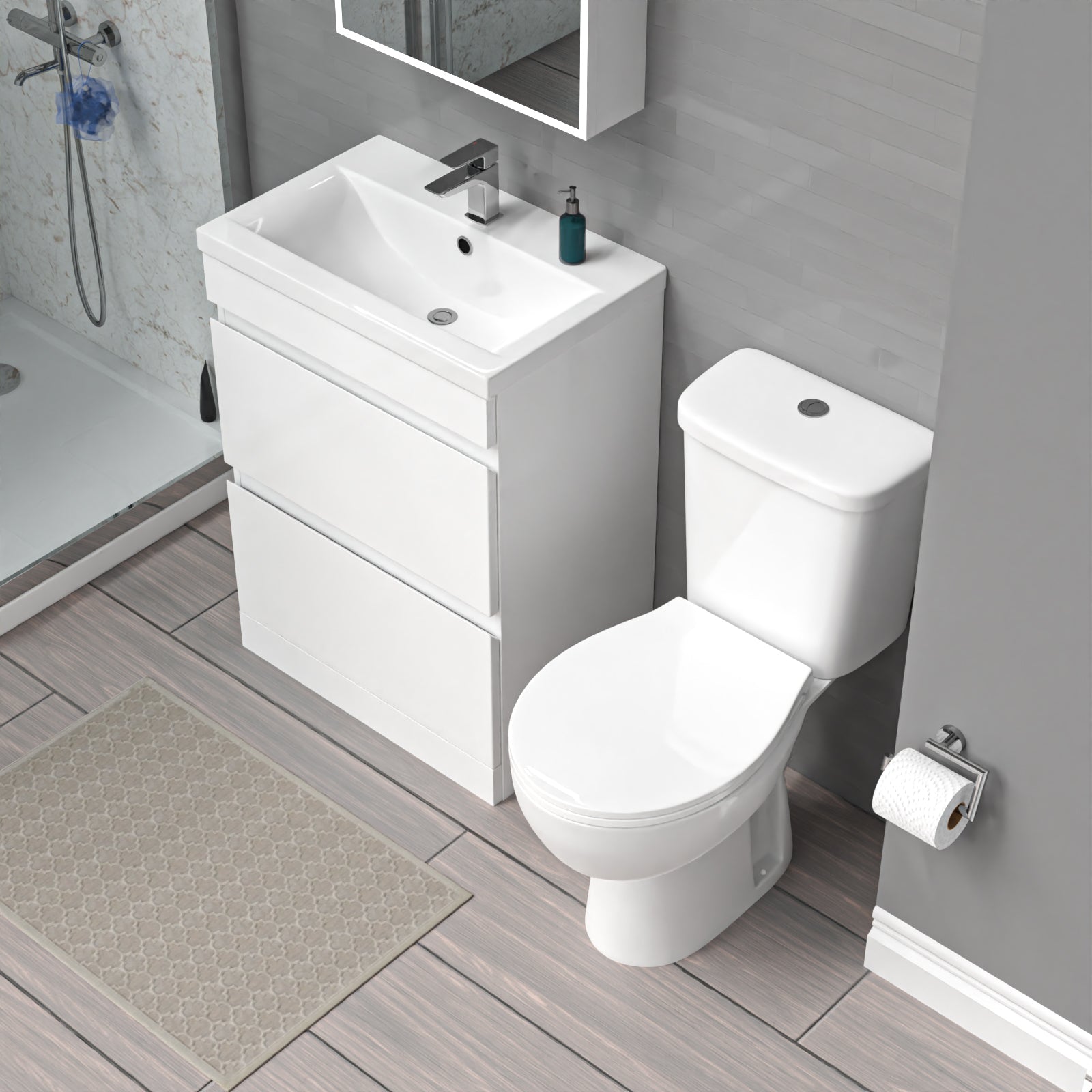 Alaska 600mm 2 Drawers White Basin Vanity Unit & Close Coupled Toilet