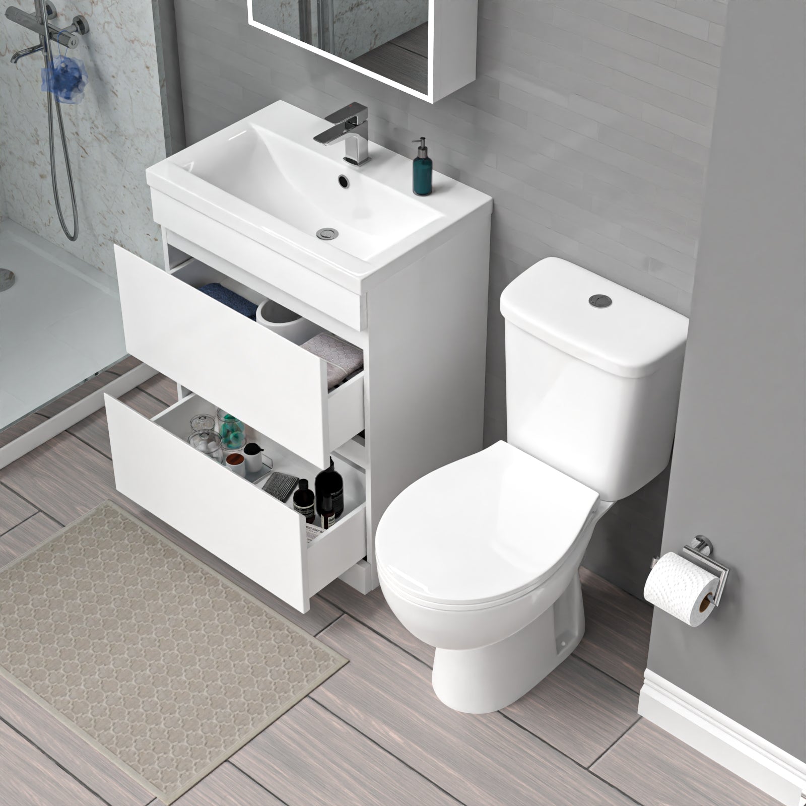 Alaska 600mm 2 Drawers White Basin Vanity Unit & Close Coupled Toilet