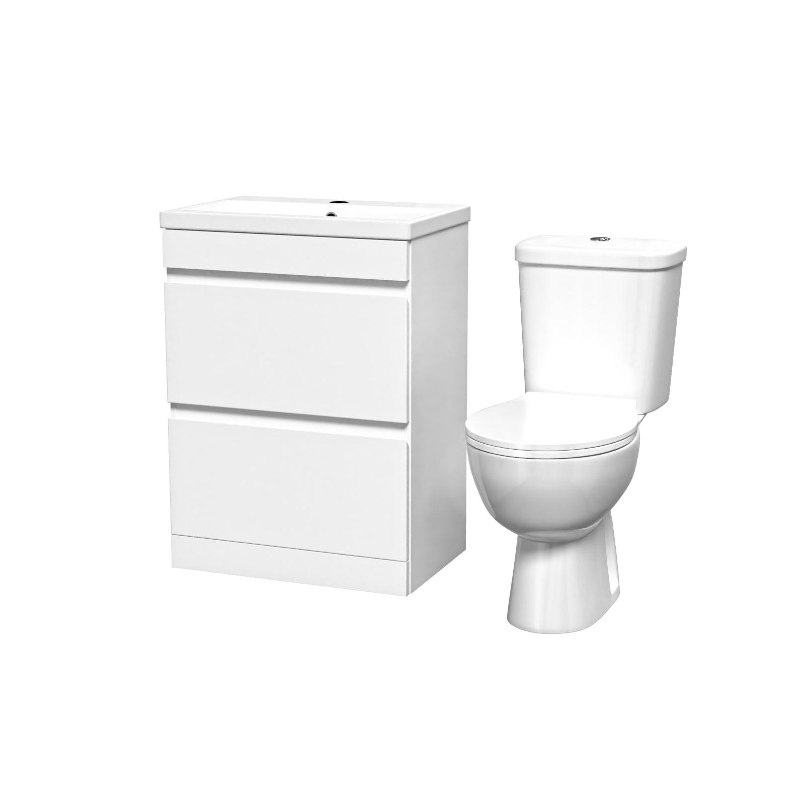 Alaska 600mm 2 Drawers White Basin Vanity Unit & Close Coupled Toilet