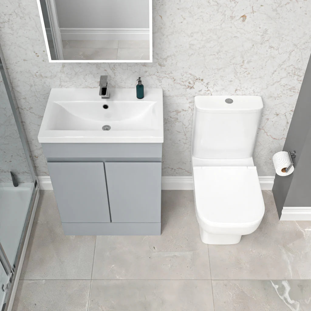 Alaska 600mm Matte Grey Basin Vanity Unit & Close Coupled Toilet