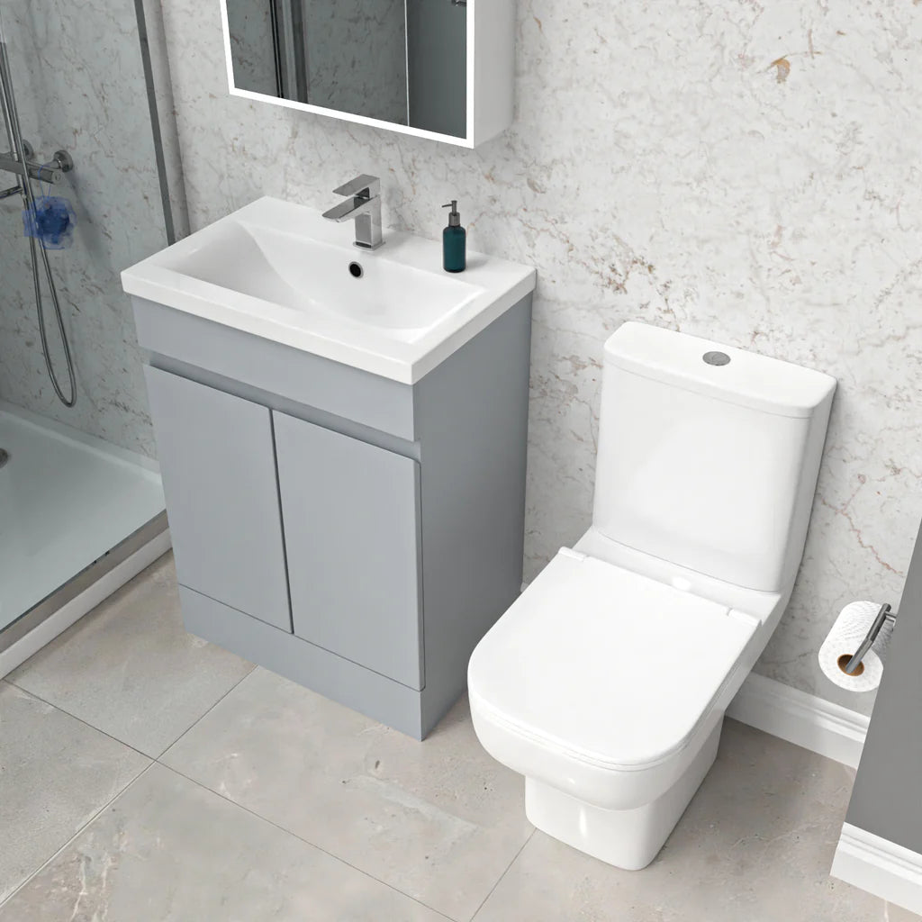 Alaska 600mm Matte Grey Basin Vanity Unit & Close Coupled Toilet