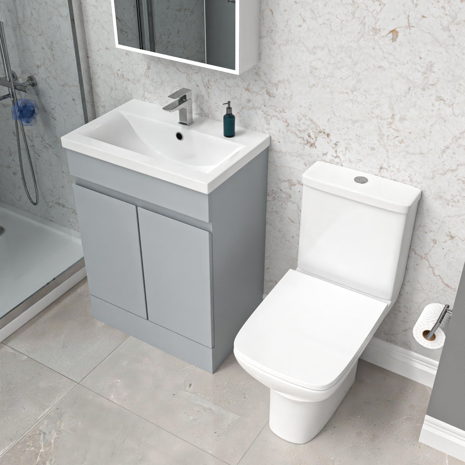 Alaska 600mm Matte Grey Basin Vanity & Rimless Close Coupled toilet
