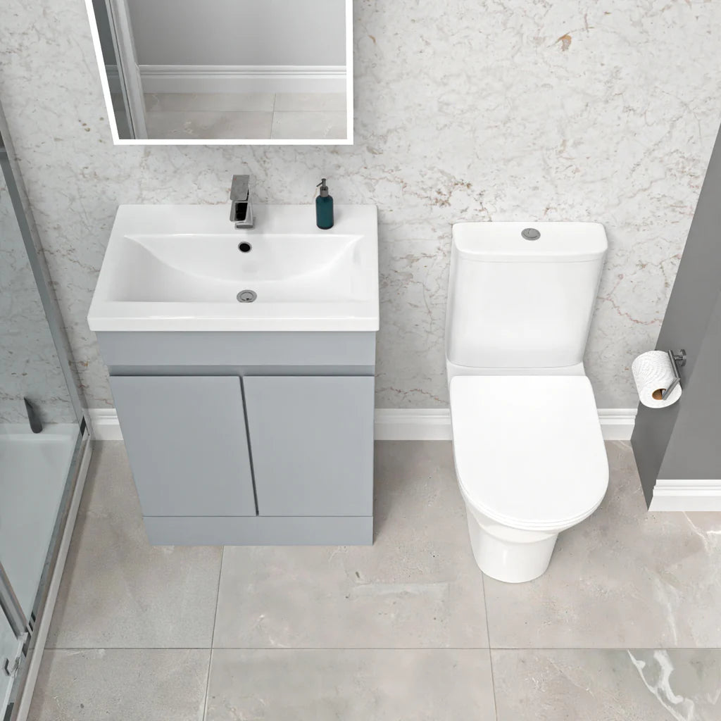 Alaska 600mm Matte Grey Basin Vanity & Close Coupled Rimless Toilet