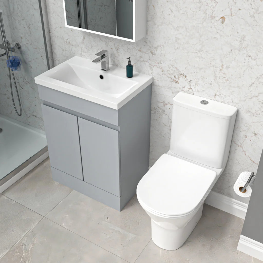 Alaska 600mm Matte Grey Basin Vanity & Close Coupled Rimless Toilet