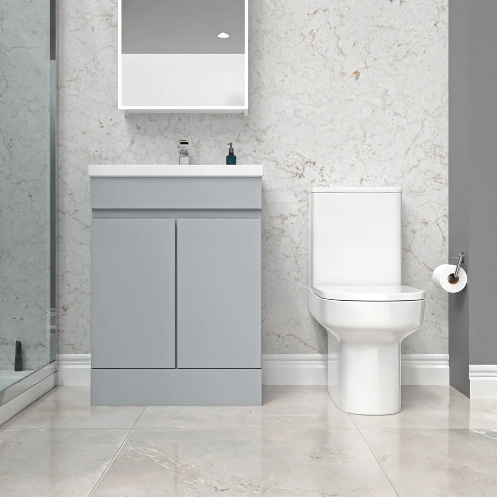 Alaska 600mm Matte Grey Basin Vanity & Close Coupled Toilet White