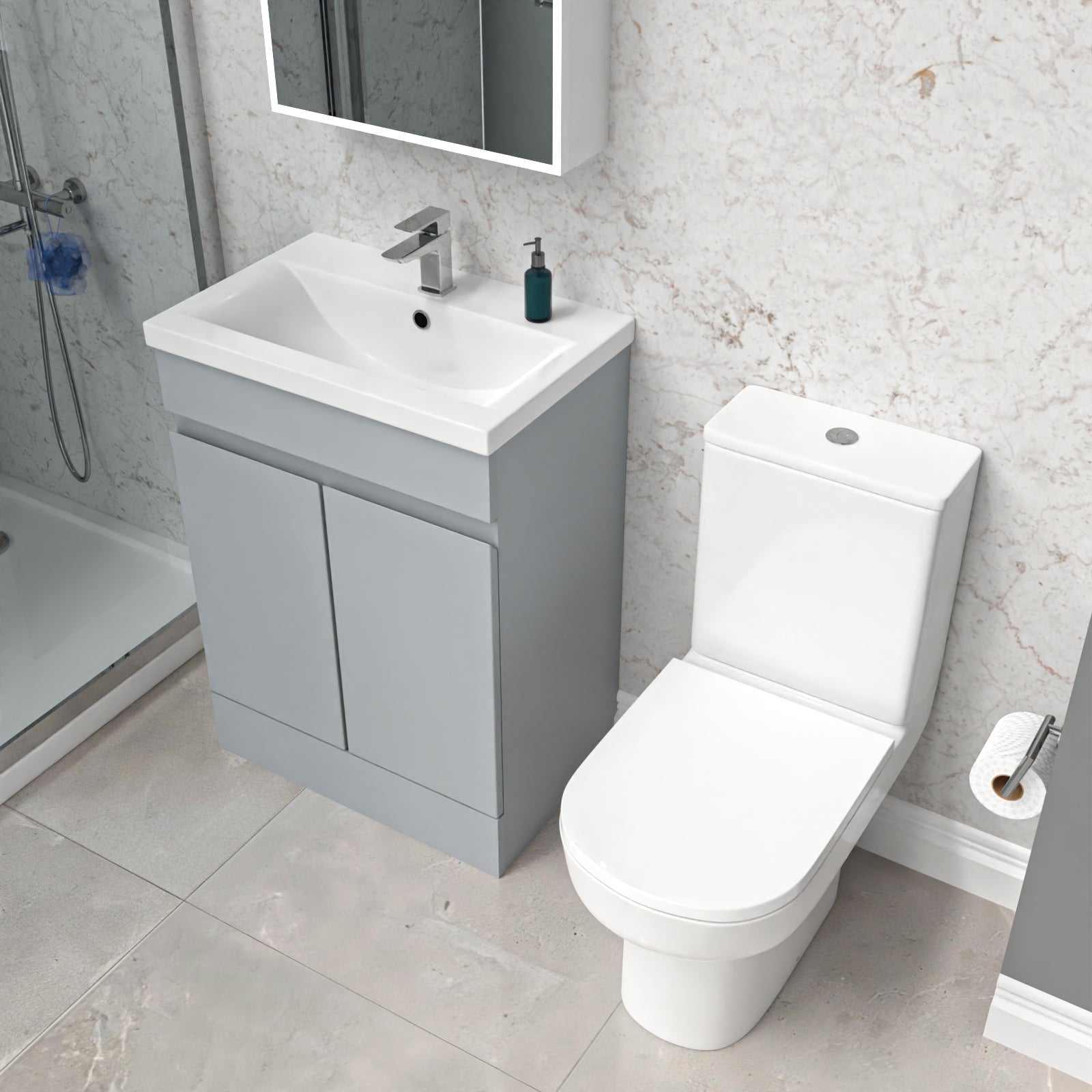 Alaska 600mm Matte Grey Basin Vanity & Close Coupled Toilet White