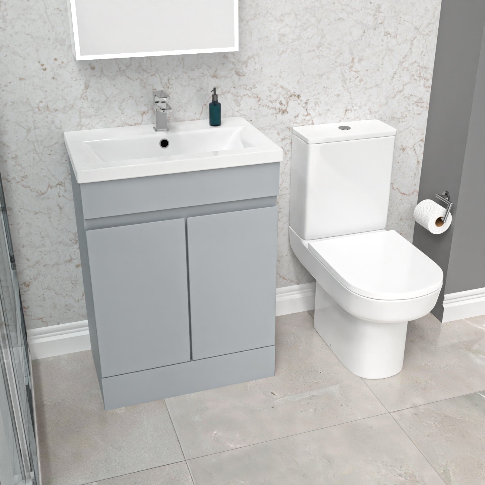 Alaska 600mm Matte Grey Basin Vanity & Close Coupled Toilet White