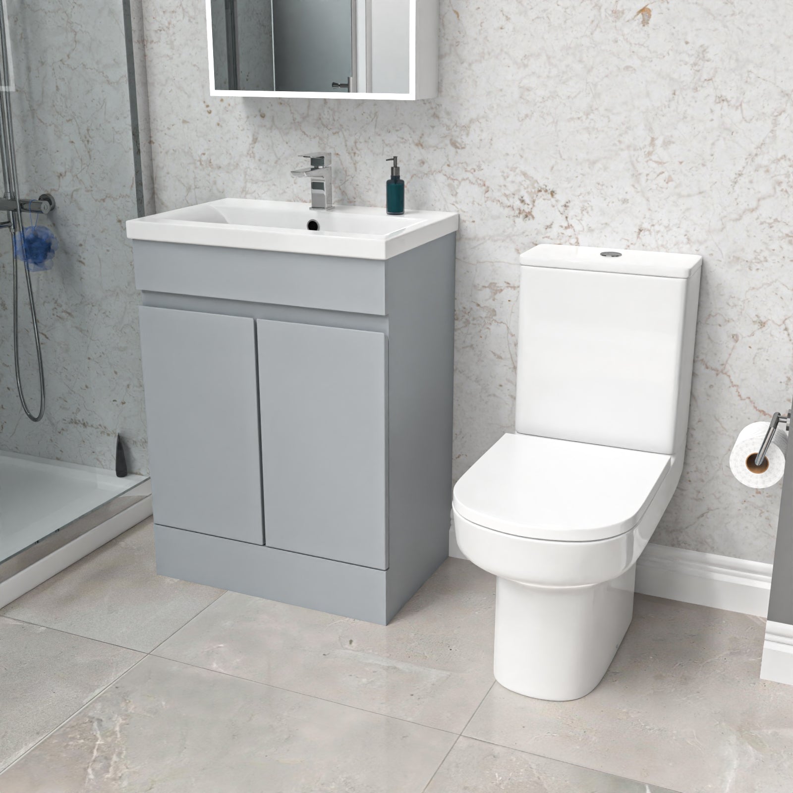 Alaska 600mm Matte Grey Basin Vanity & Close Coupled Toilet White