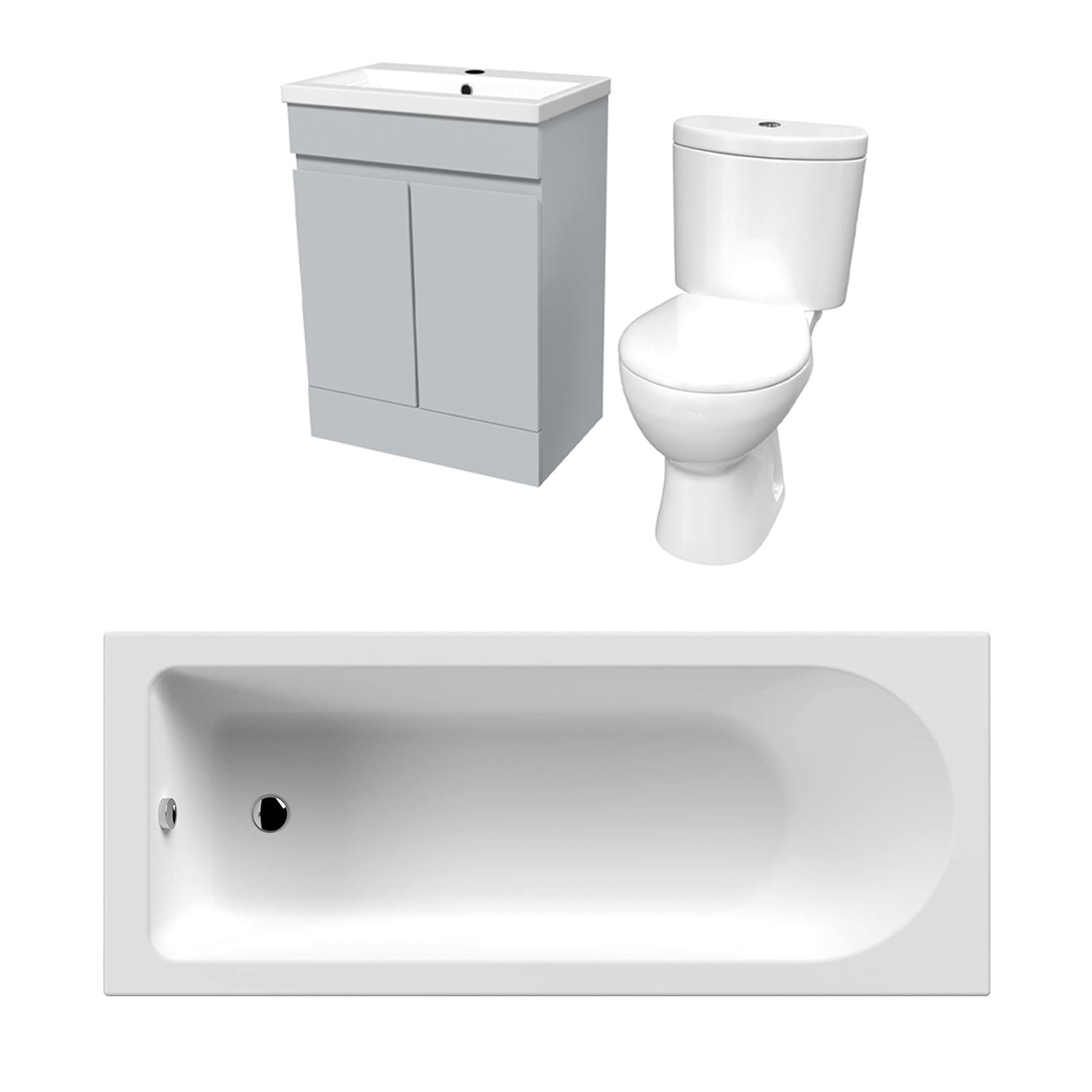 Alaska 1700mm Bath, Matte Grey Basin Vanity & Close Coupled Toilet