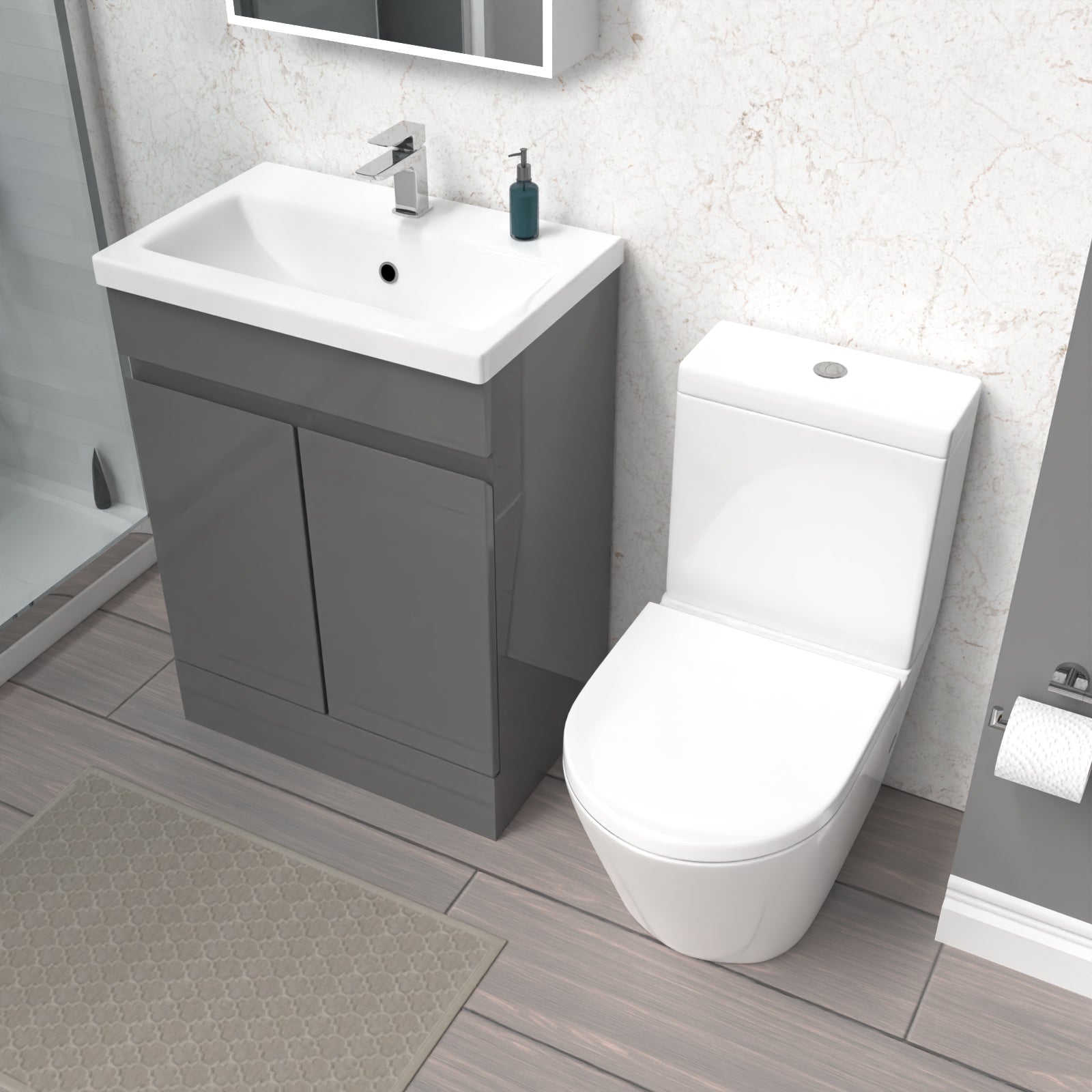 Alaska Steel Grey 600mm Freestanding Basin Vanity & Close Coupled Toilet
