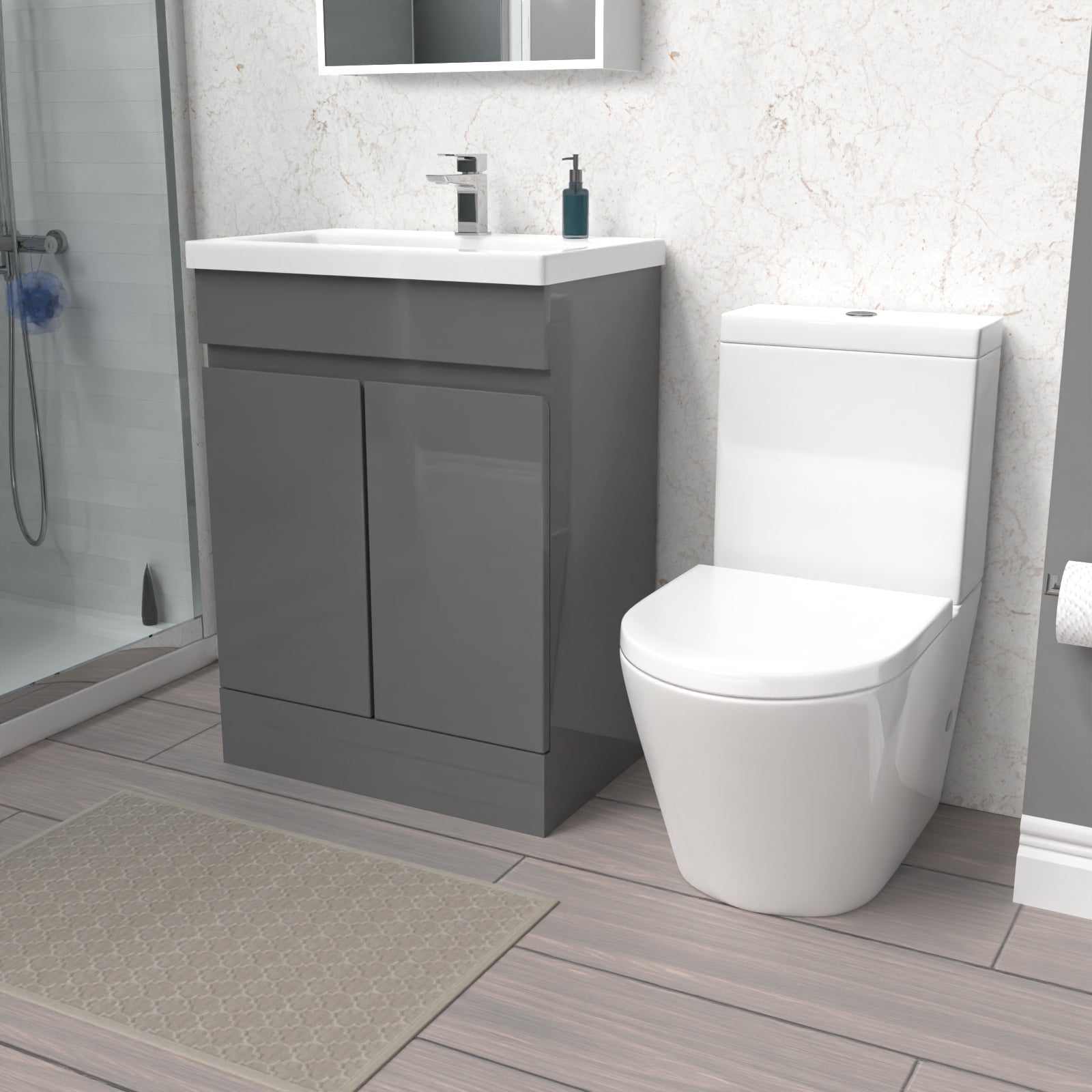Alaska Steel Grey 600mm Freestanding Basin Vanity & Close Coupled Toilet