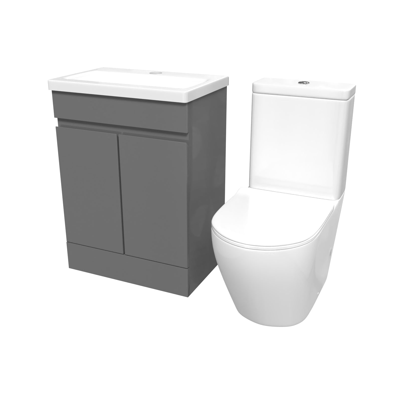 Alaska 600mm Steel Grey Basin Vanity Unit & Rimless Close Coupled Toilet Set