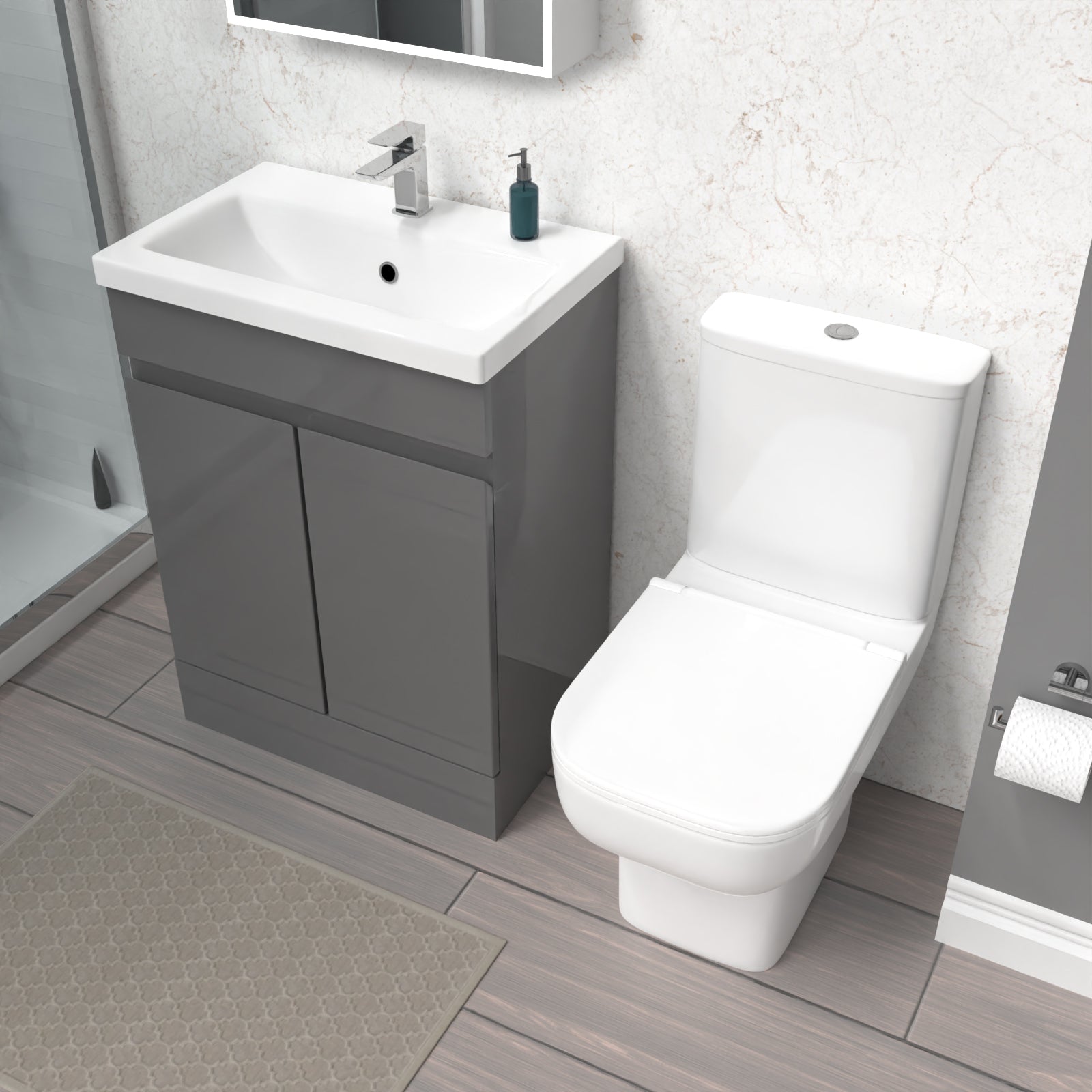 Alaska 600mm Steel Grey Basin Vanity Unit & Close Coupled Toilet