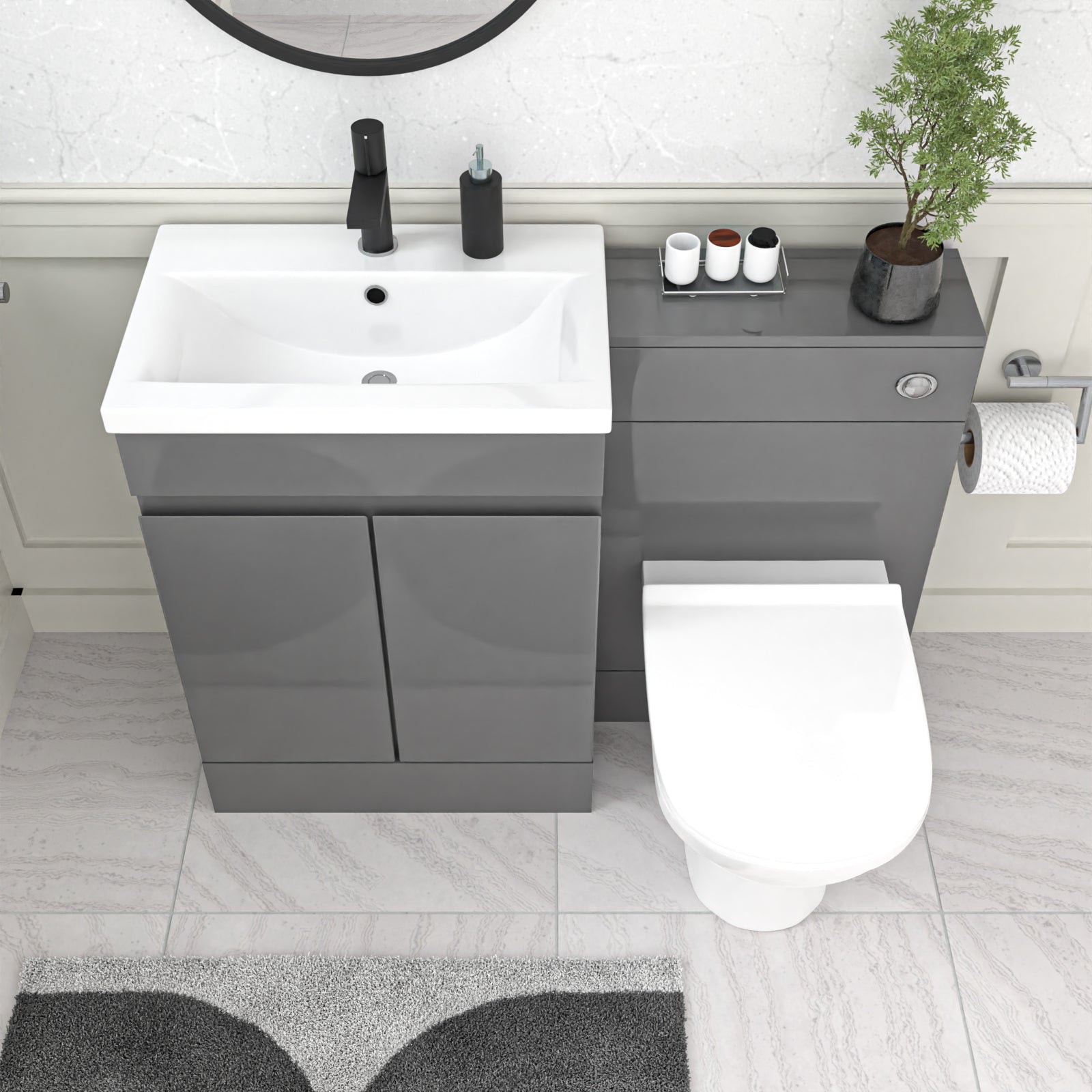 Alaska Grey Floorstanding 600mm Vanity Unit with WC Unit & BTW Toilet