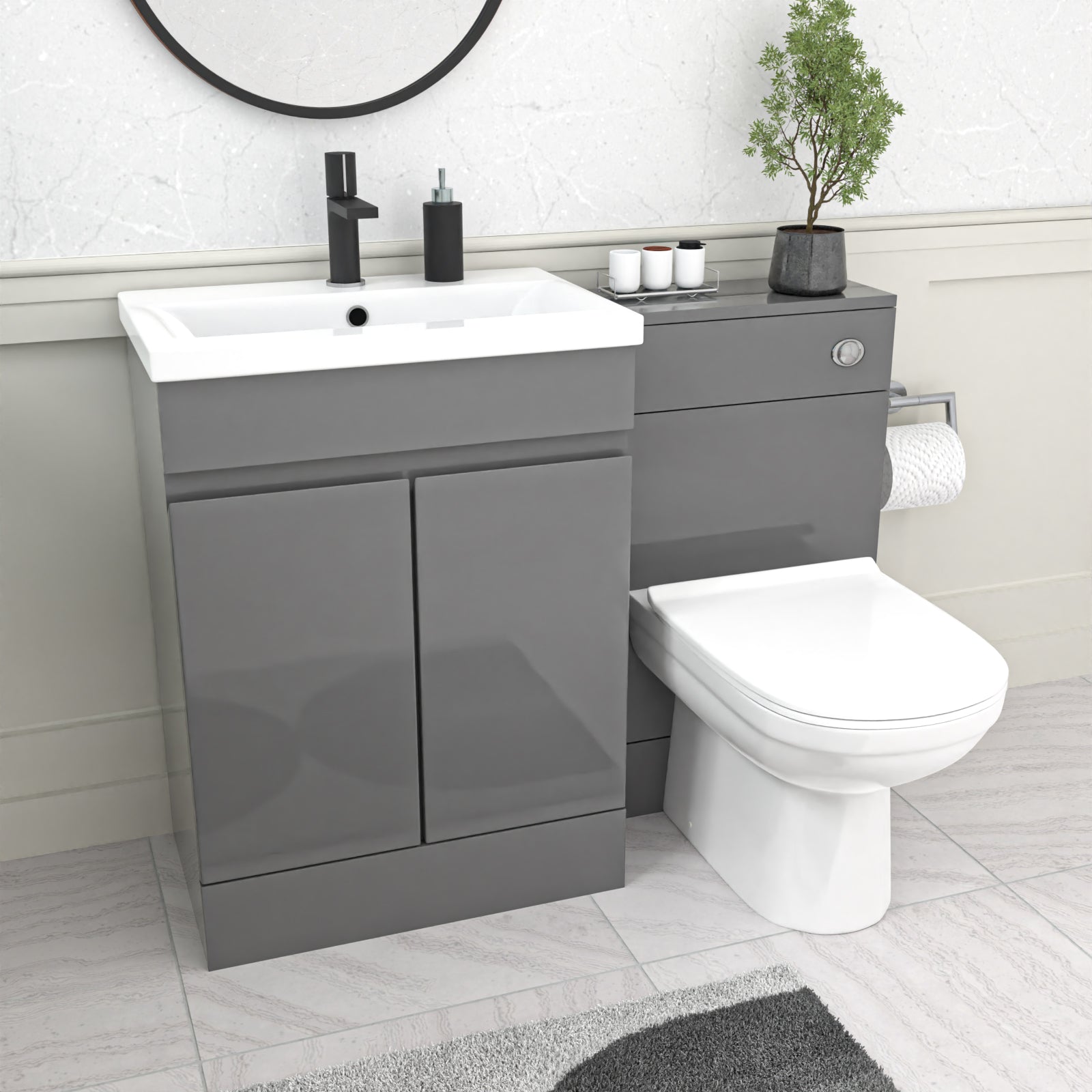 Alaska Grey Floorstanding 600mm Vanity Unit with WC Unit & BTW Toilet
