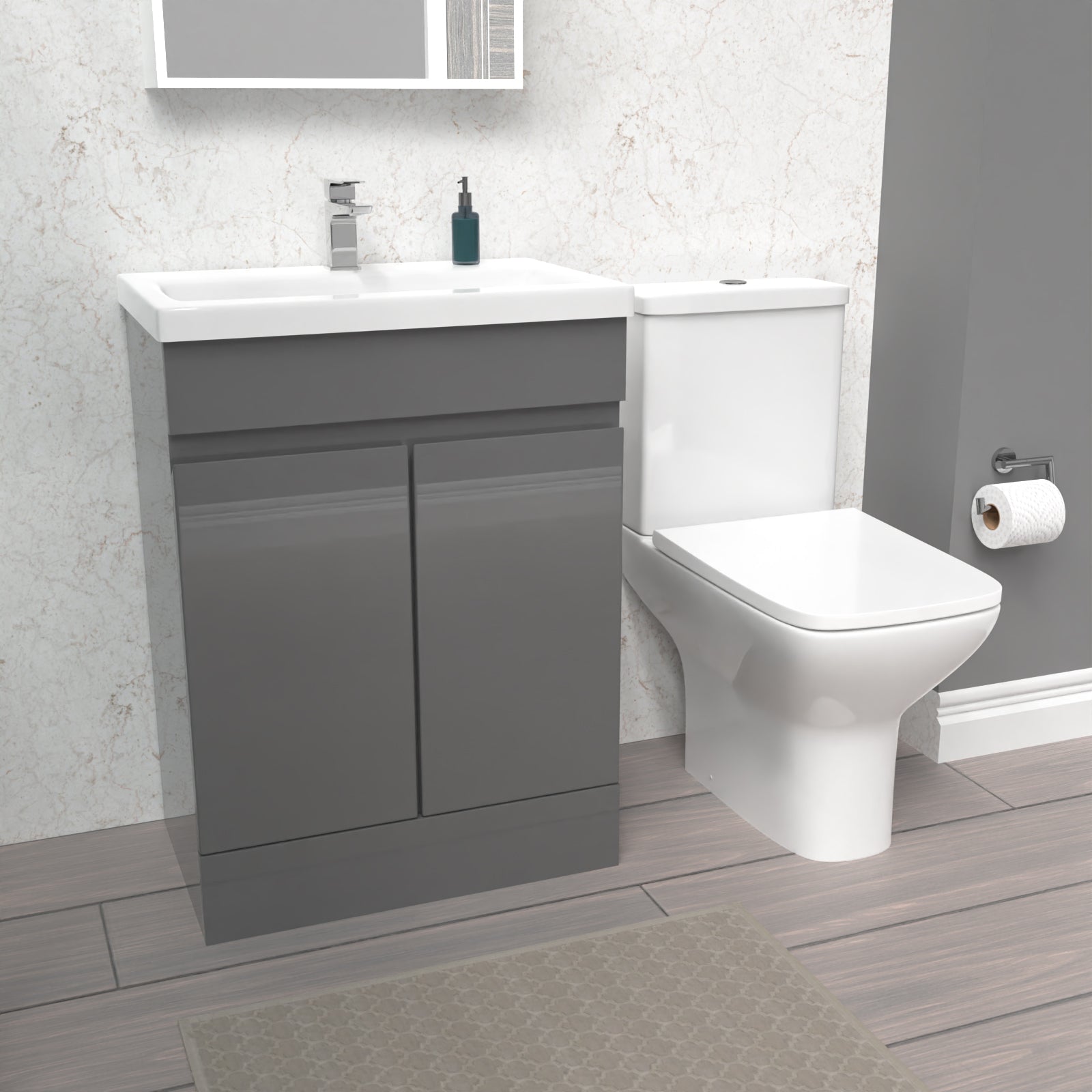 Alaska 600mm Steel Grey Basin Vanity & Rimless Close Coupled toilet