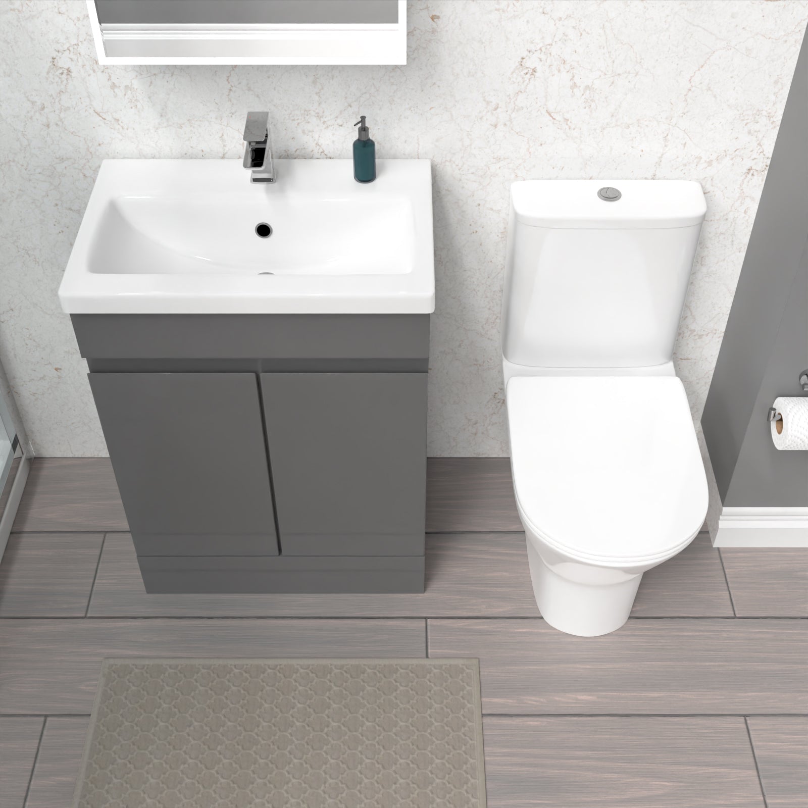 Alaska 600mm Steel Grey Basin Vanity Unit & Rimless Close Coupled Toilet