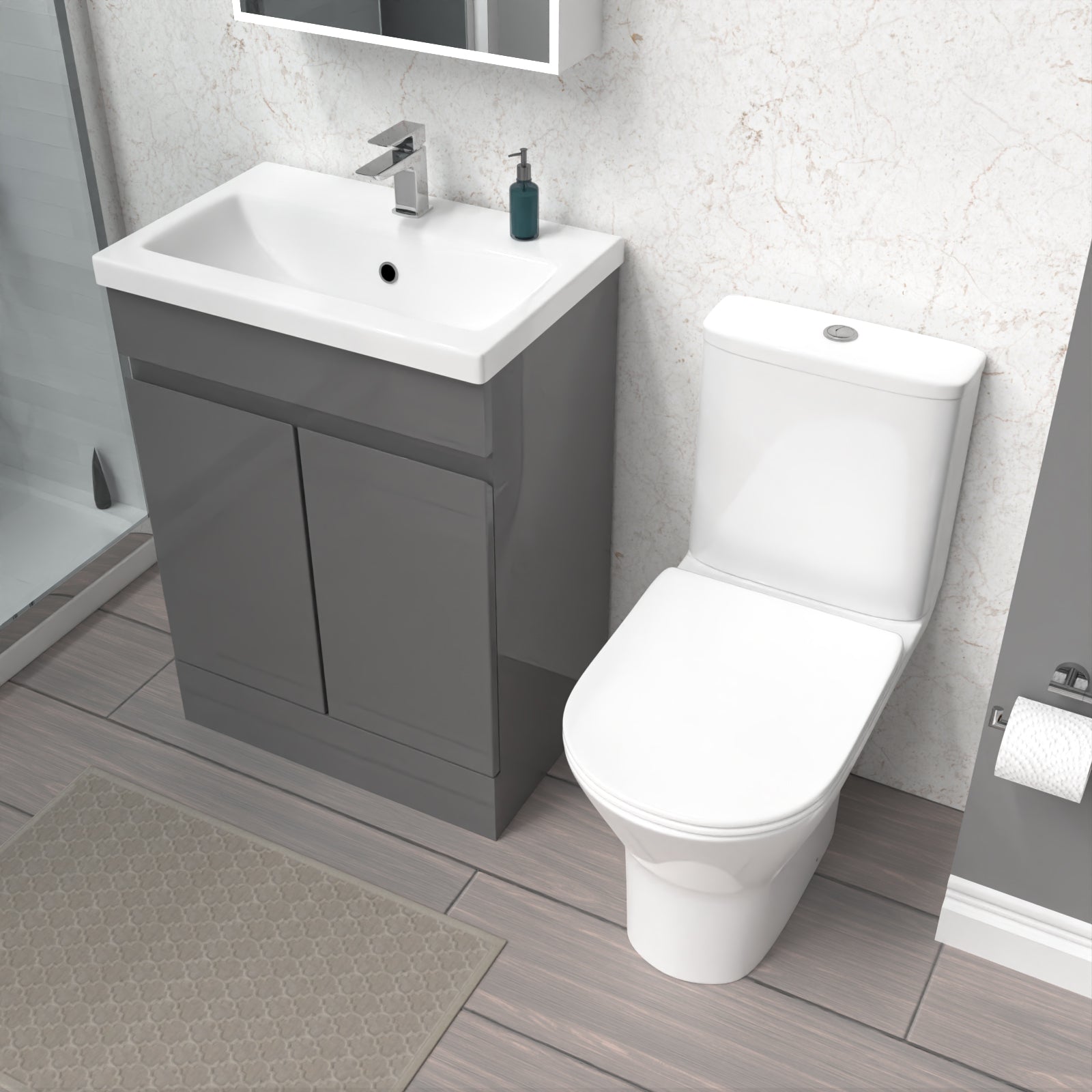 Alaska 600mm Steel Grey Basin Vanity Unit & Rimless Close Coupled Toilet