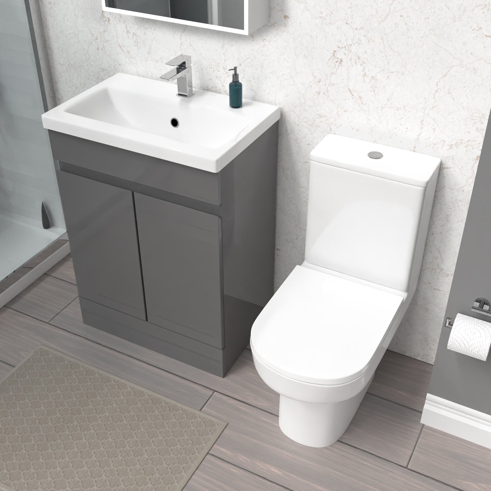 Alaska 600mm Steel Grey Basin Vanity Unit & Rimless Close Coupled Toilet