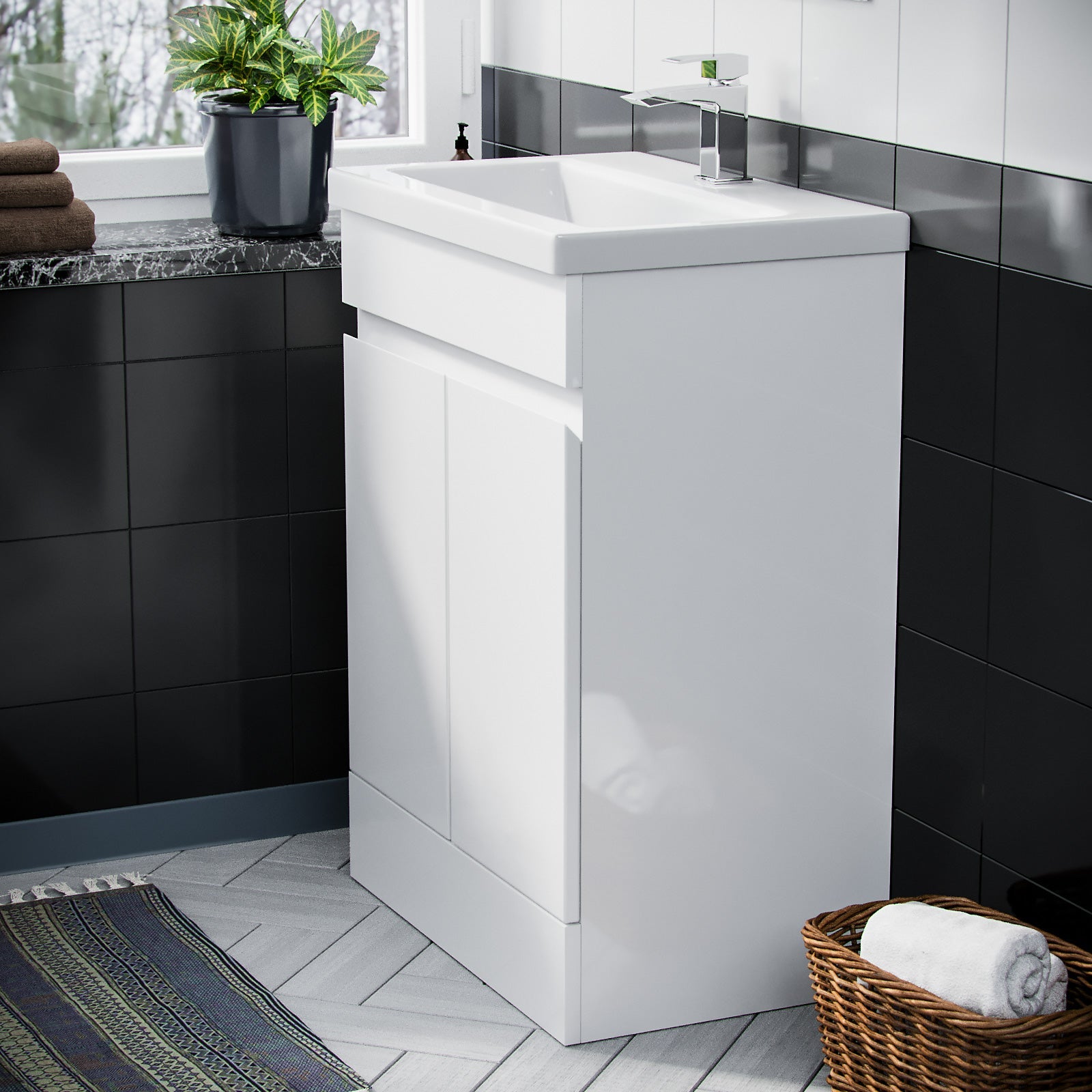 Alaska 600mm White Flat Pack Vanity Cabinet and Basin Unit Floor Standing