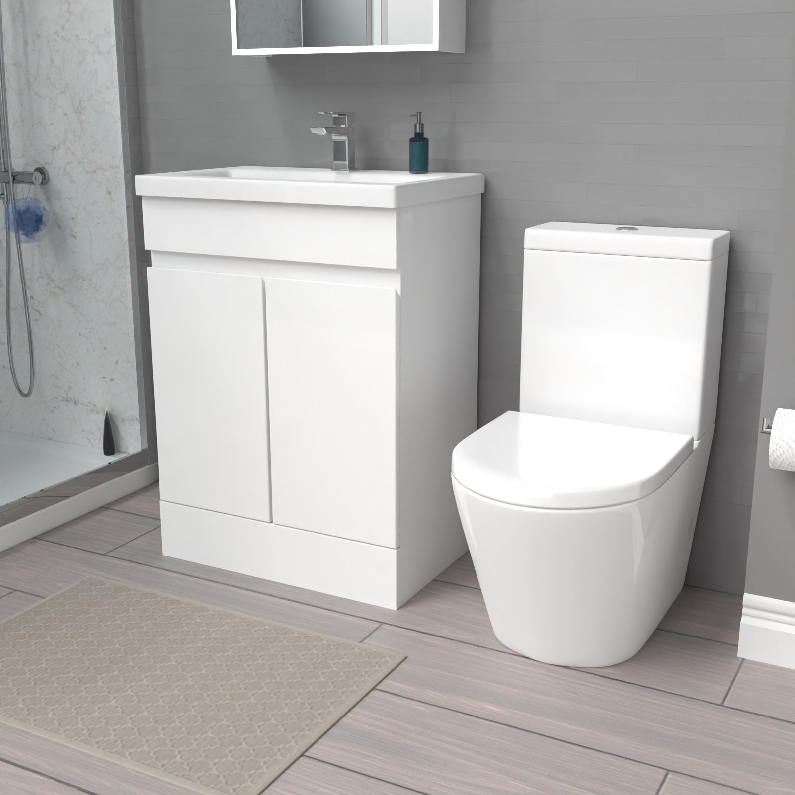 Alaska White 600mm Freestanding Basin Vanity & Close Coupled Toilet