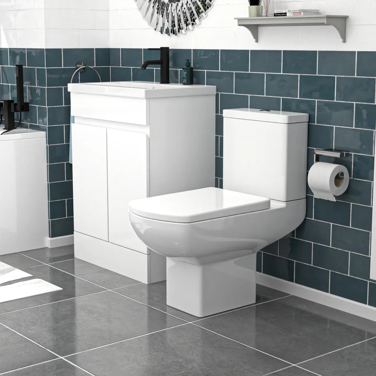 Alaska 600mm Handleless White Basin Vanity Square Rimless Close Coupled Toilet