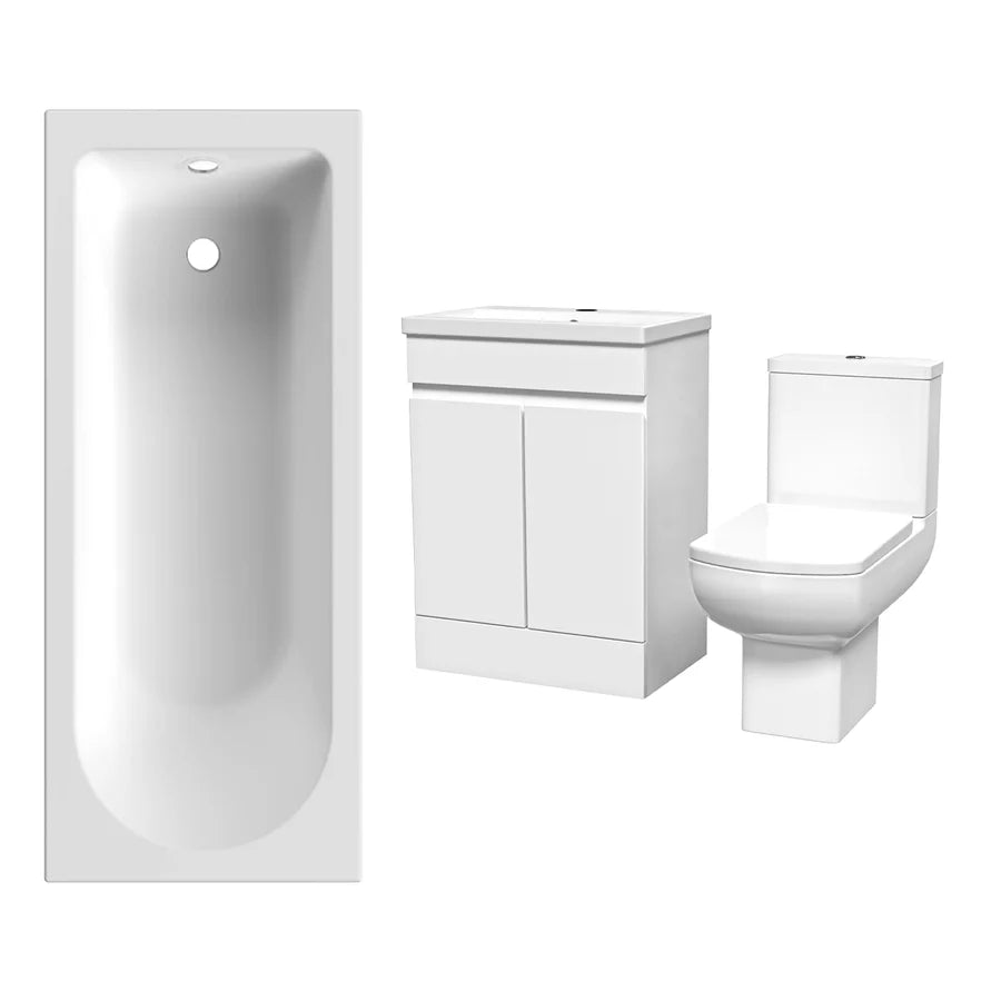 Alaska 600mm Handleless White Vanity, Rimless Square Toilet And Bath
