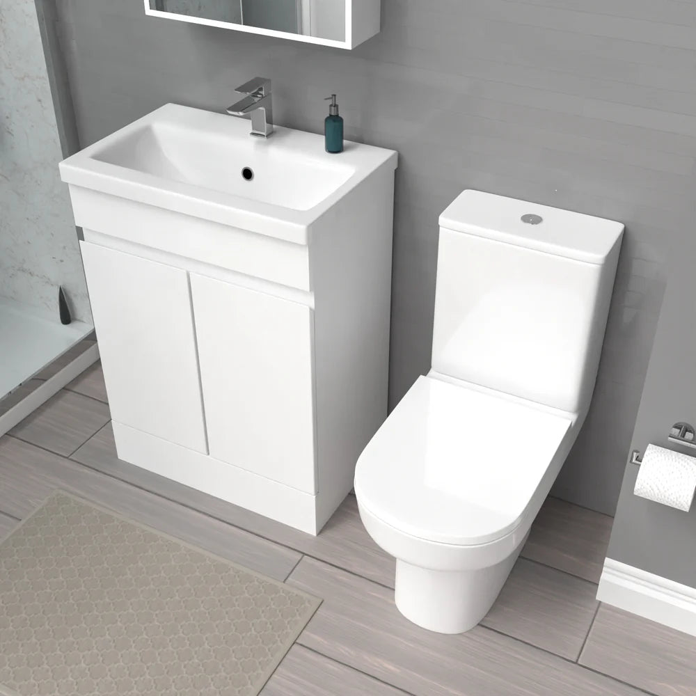 Alaska 600mm Gloss Basin Vanity & Close Coupled Toilet White