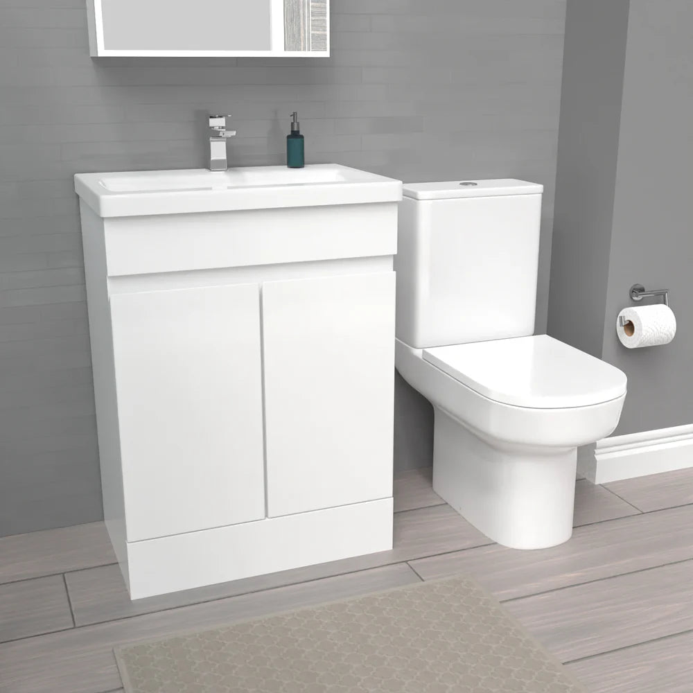 Alaska 600mm Gloss Basin Vanity & Close Coupled Toilet White