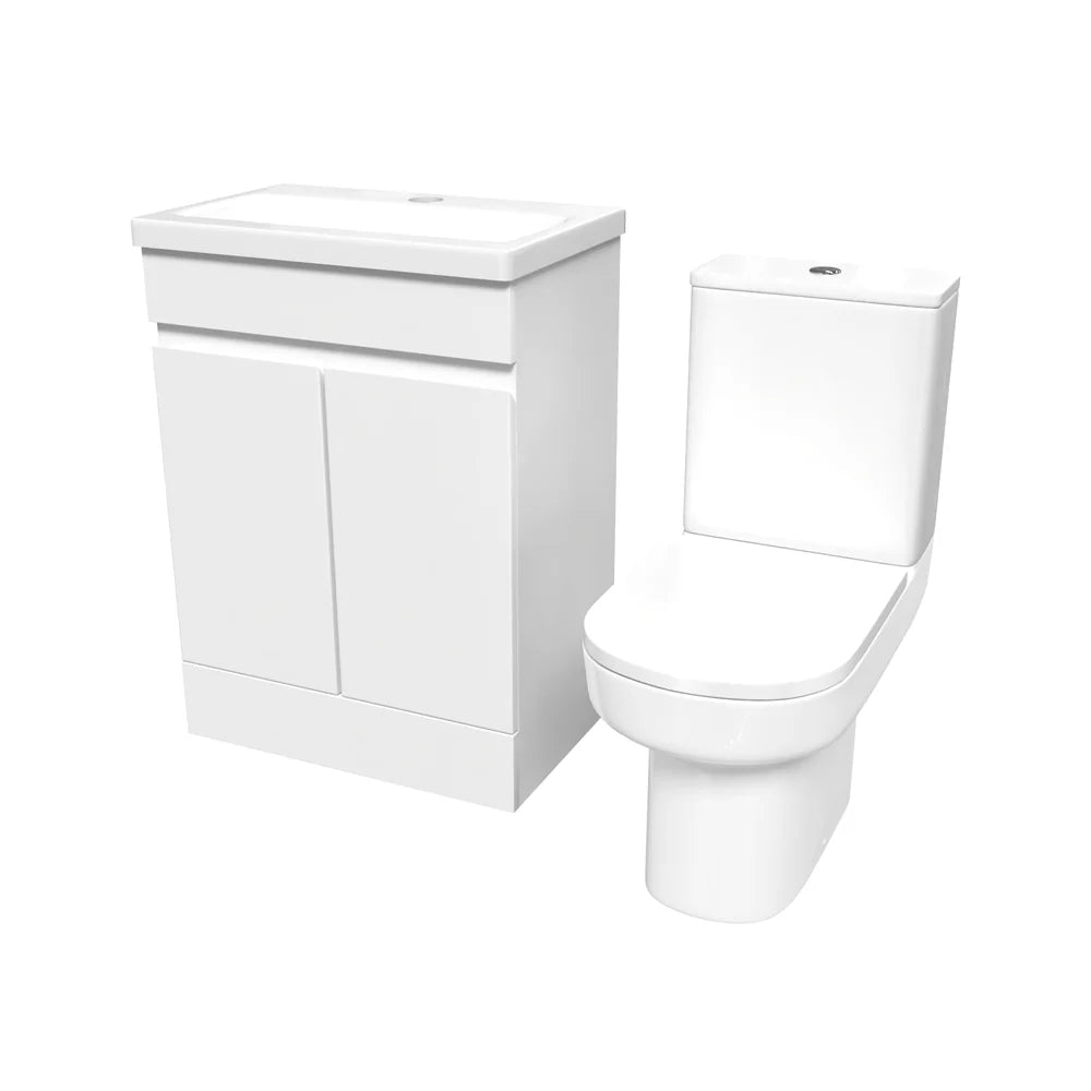 Alaska 600mm Gloss Basin Vanity & Close Coupled Toilet White