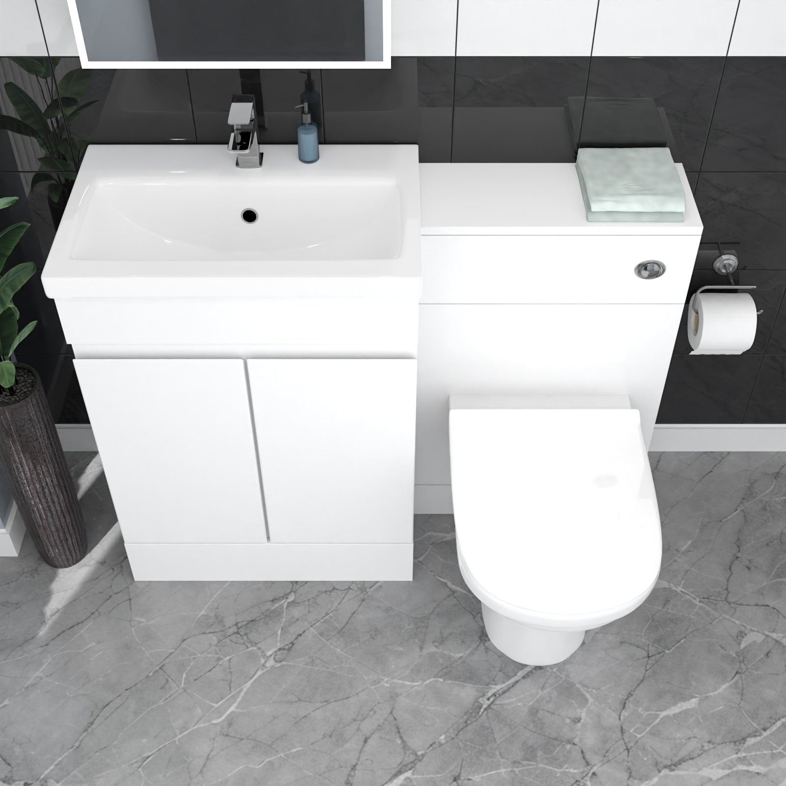 Alaska White Freestanding PVC 600mm 2 Doors Vanity & WC Unit & BTW Toilet