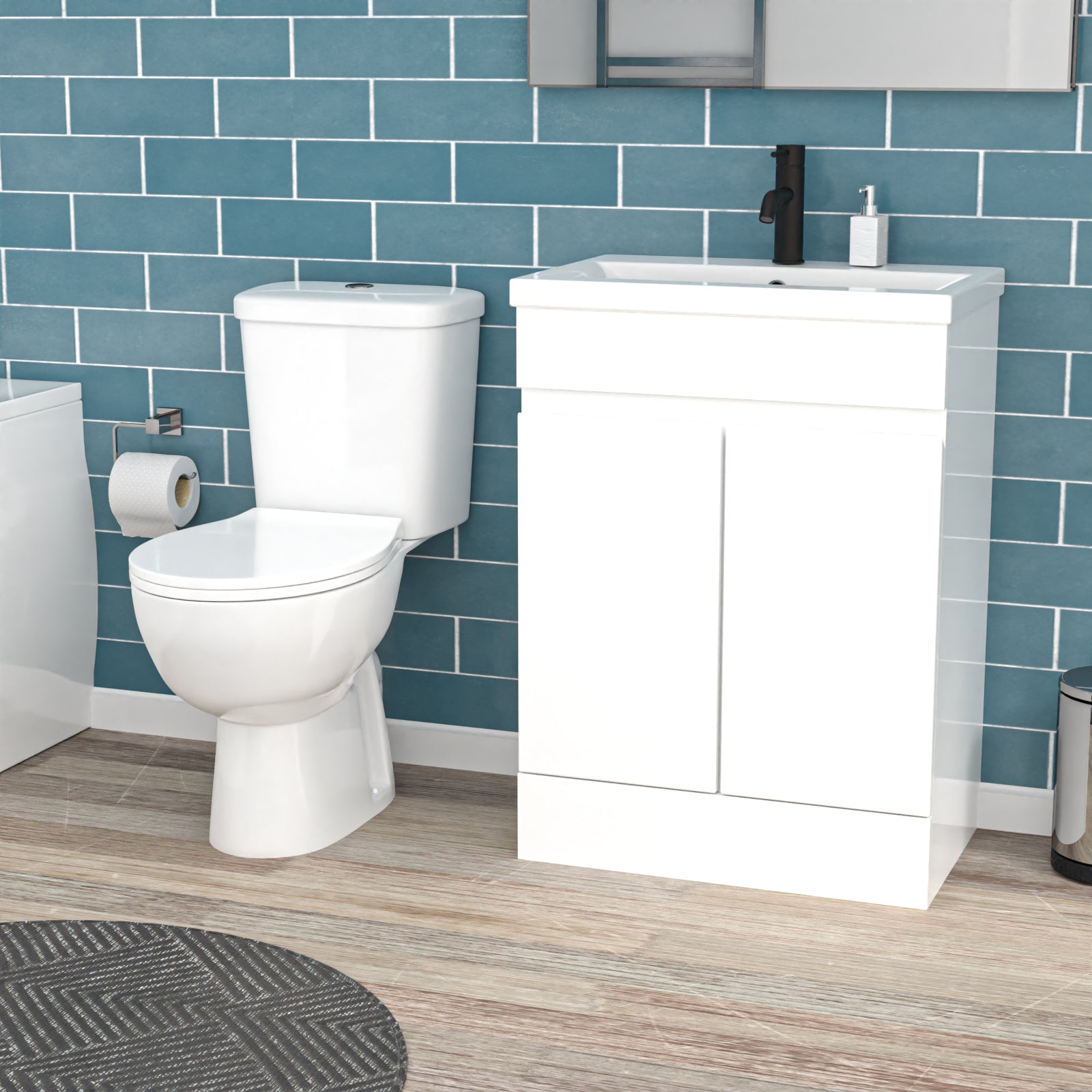 Alaska 1700mm Round Bath,600mm Freestanding Basin Vanity,Close Coupled Toilet