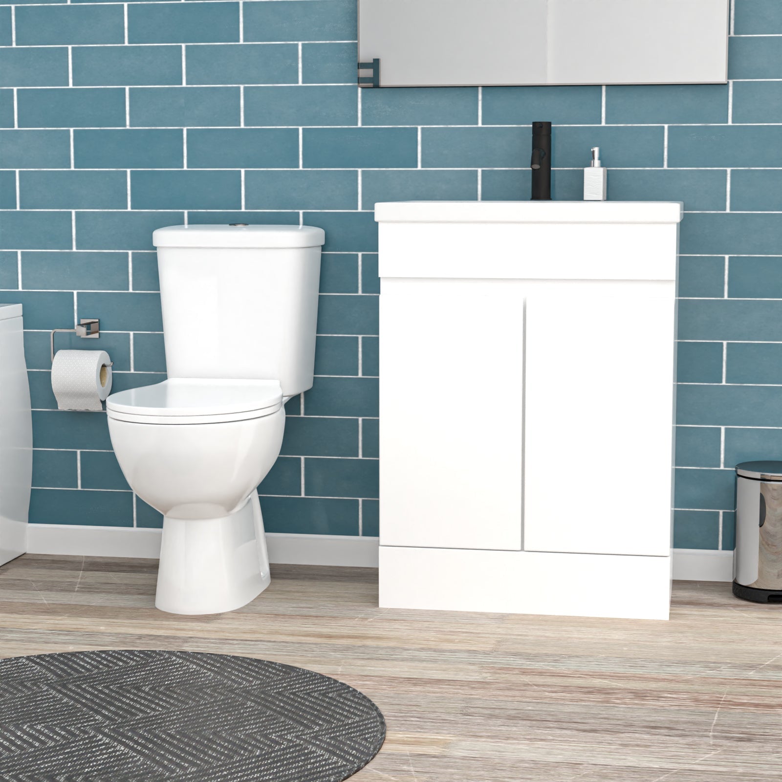 Alaska 1700mm Round Bath,600mm Freestanding Basin Vanity,Close Coupled Toilet