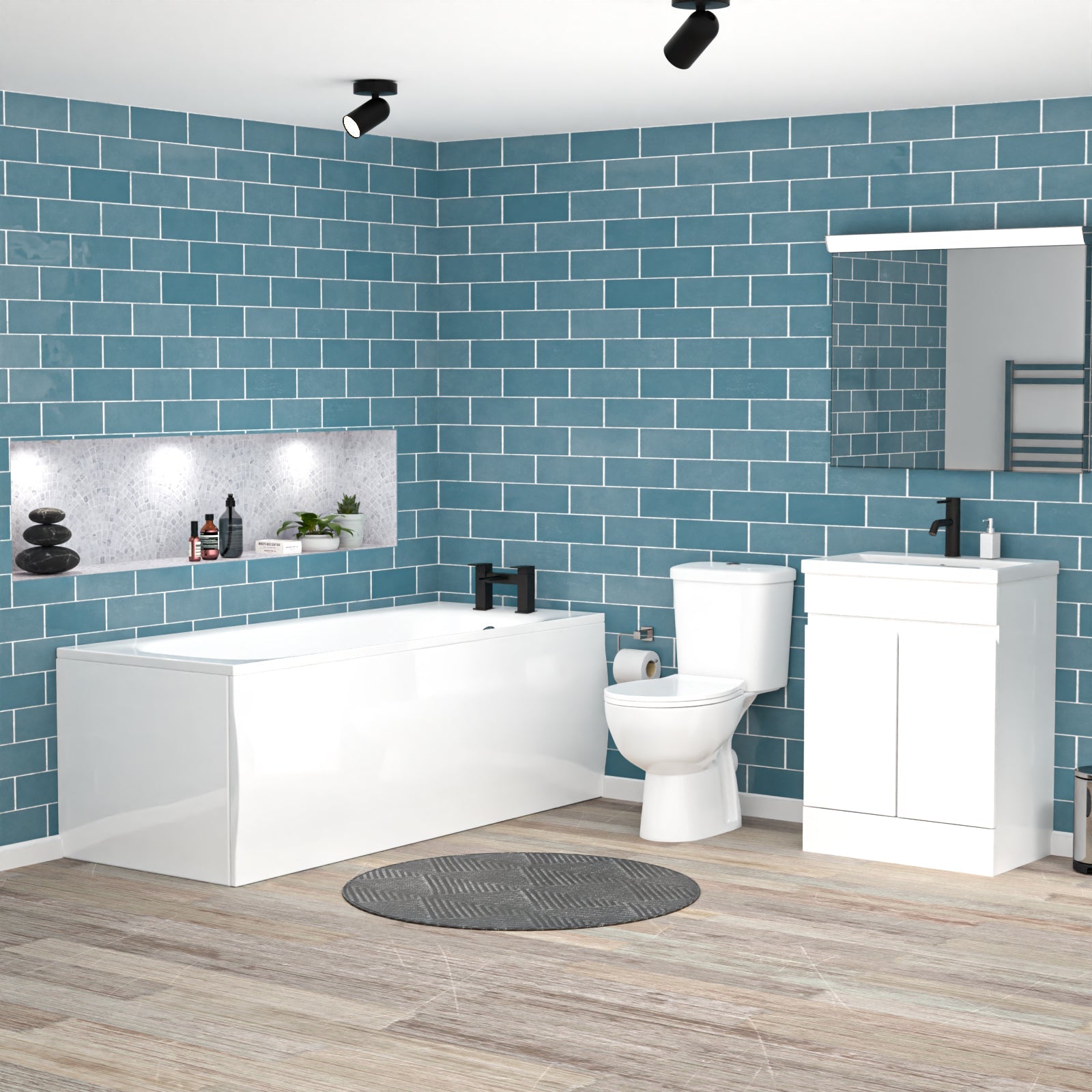 Alaska 1700mm Round Bath,600mm Freestanding Basin Vanity,Close Coupled Toilet