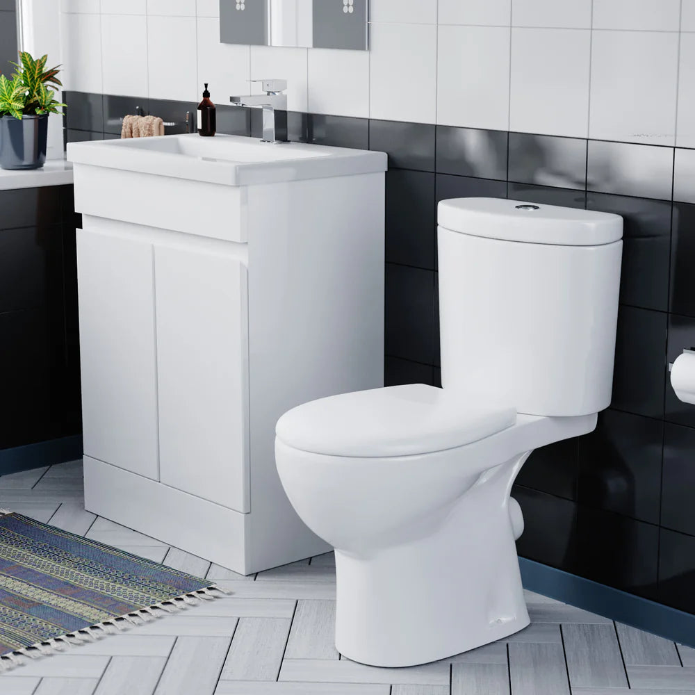 Alaska 600mm Gloss White Basin Vanity & Close Coupled Toilet