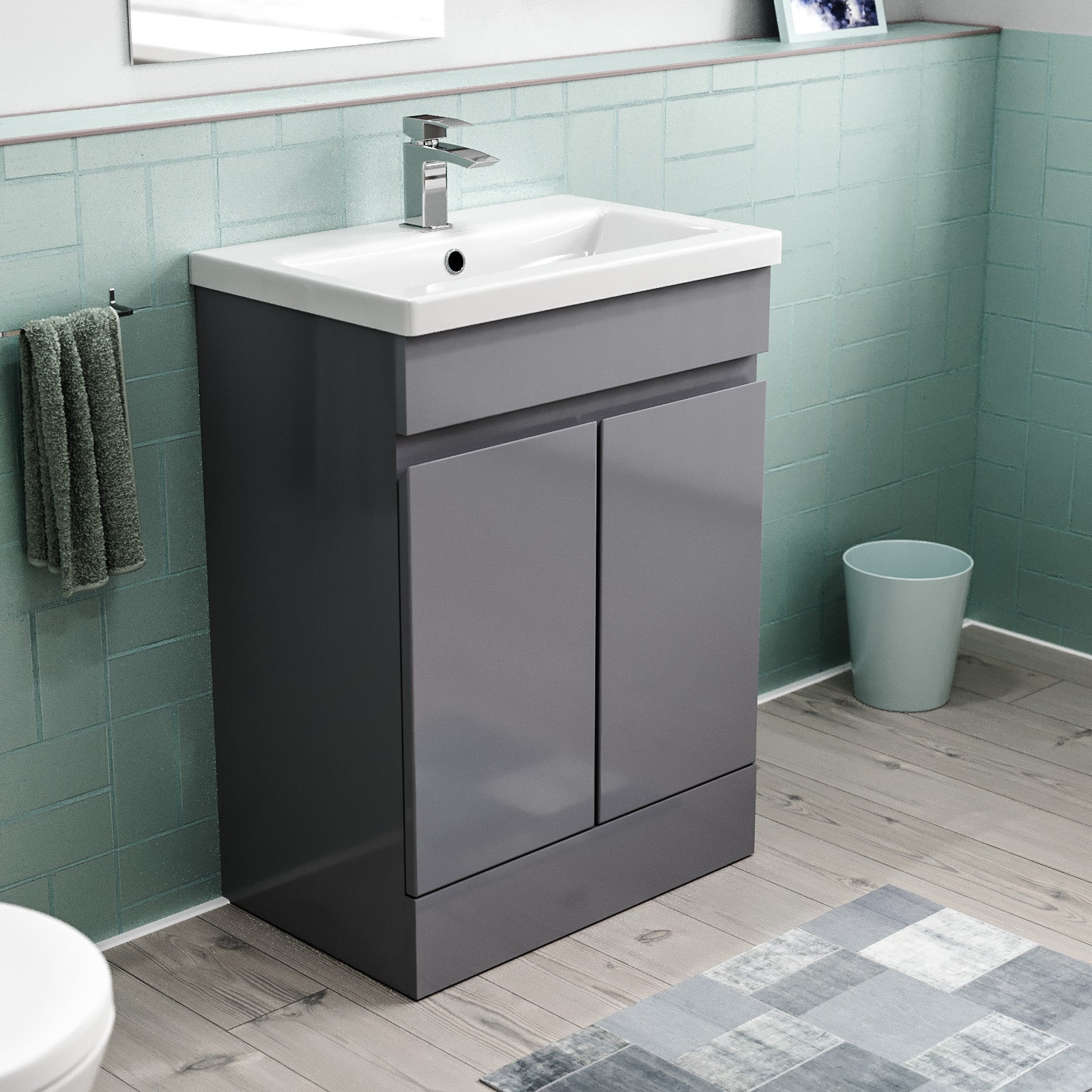 Alaska 600mm Freestanding Basin Vanity Unit 2 doors Steel grey Flat Pack