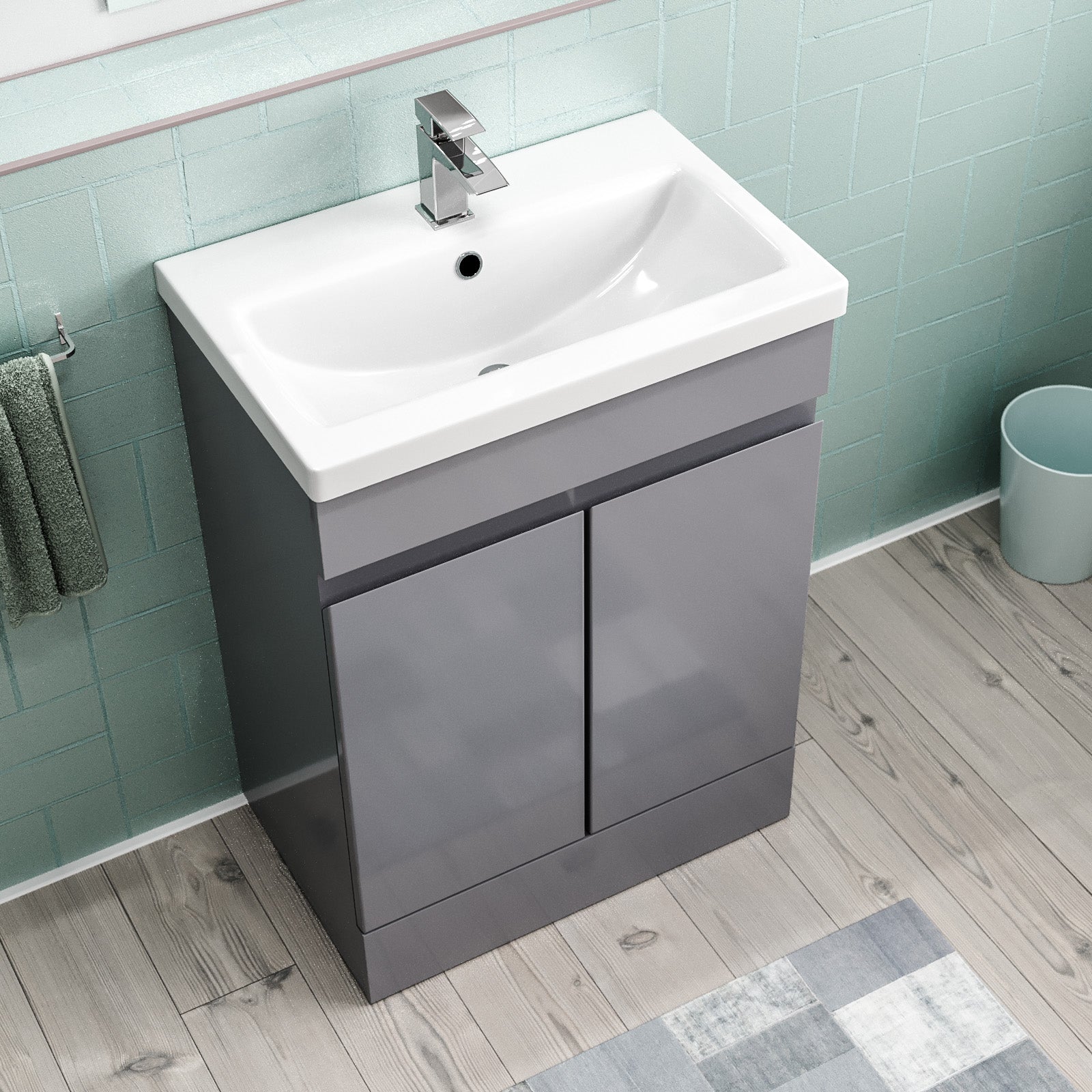 Alaska 600mm Freestanding Basin Vanity Unit 2 doors Steel grey Flat Pack