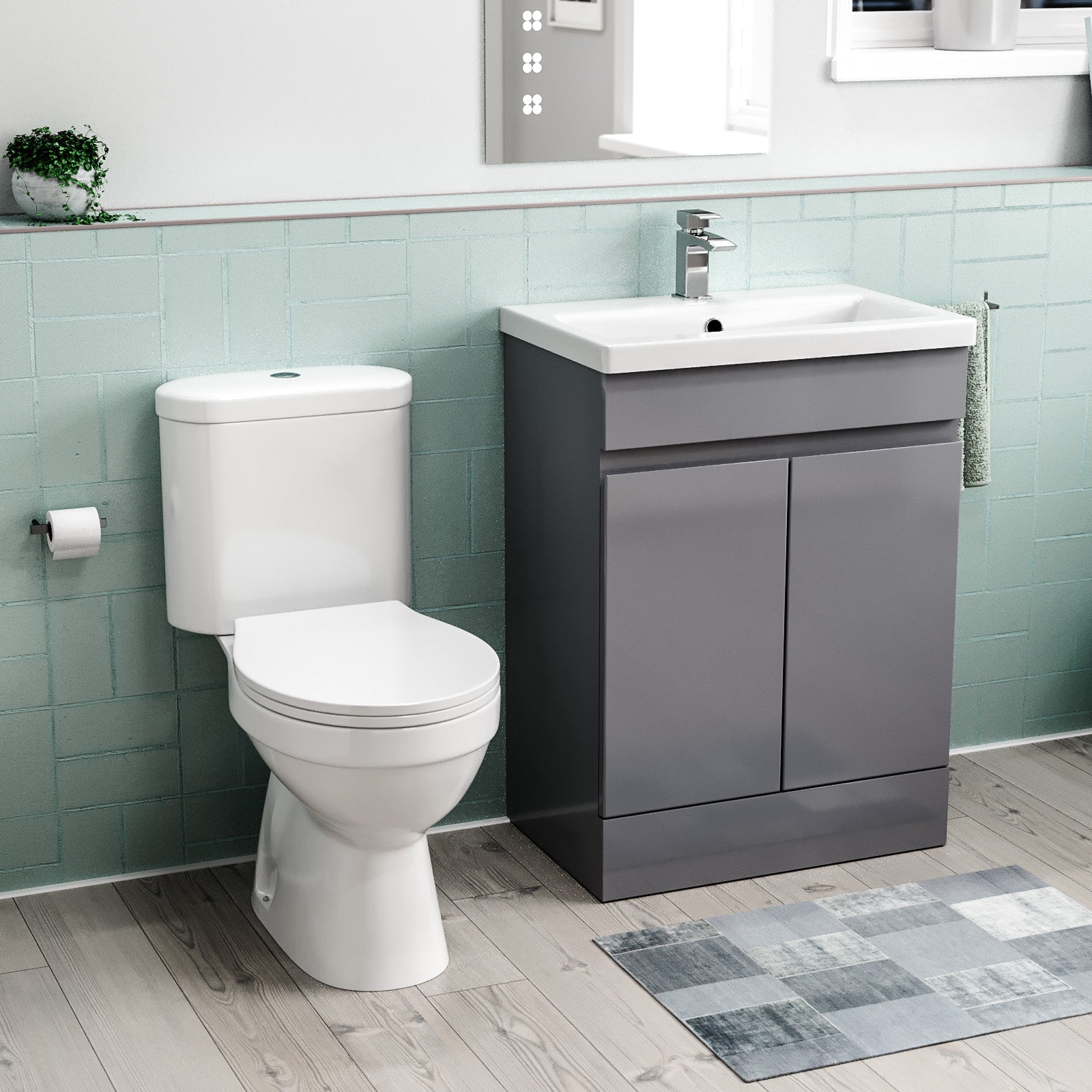 Alaska Flat Pack 600mm Steel Grey Basin Vanity & Close Coupled Toilet Set