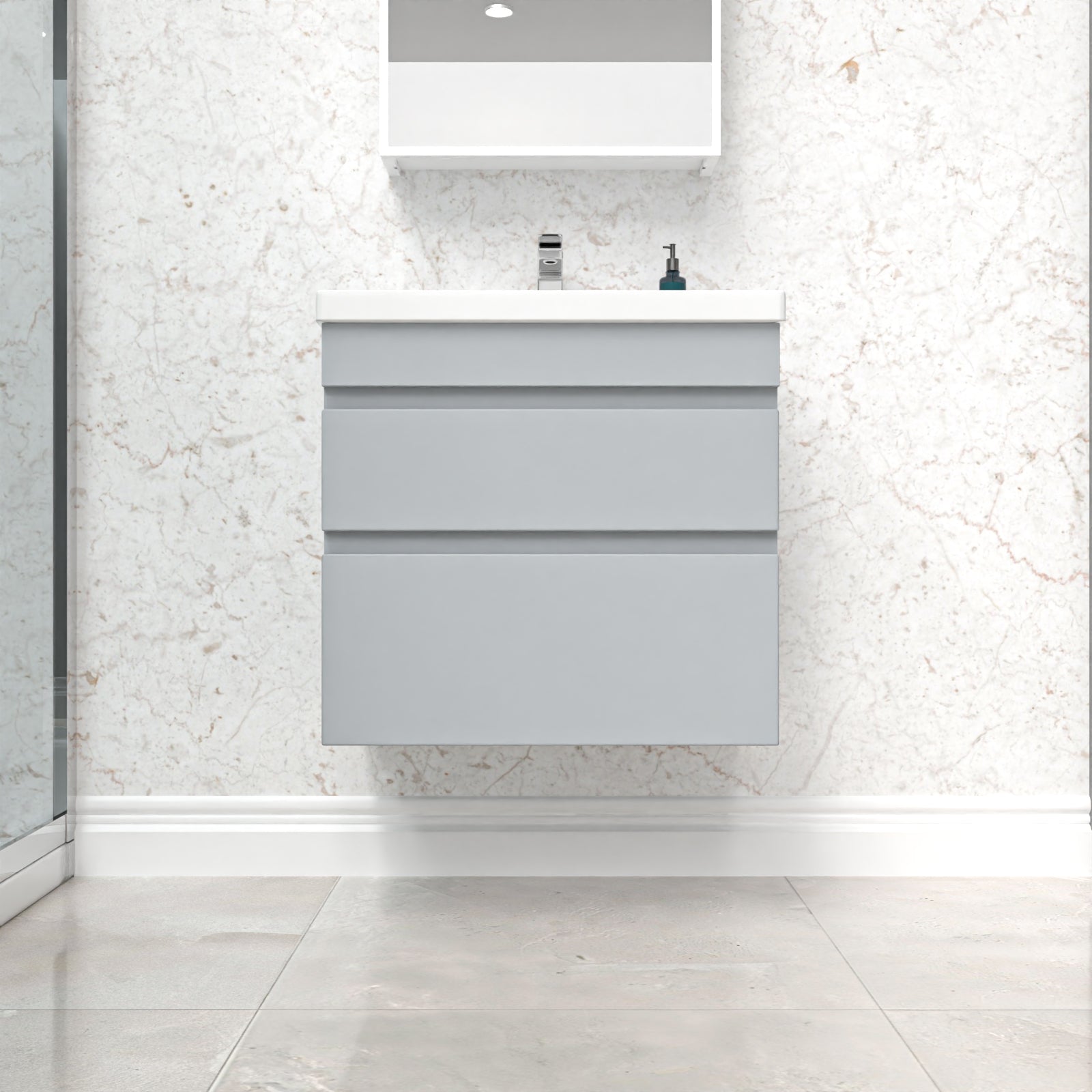 Alaska Matt Grey 600mm 2 Drawer Wall Hung Vanity Cabinet and Basin Sink Unit