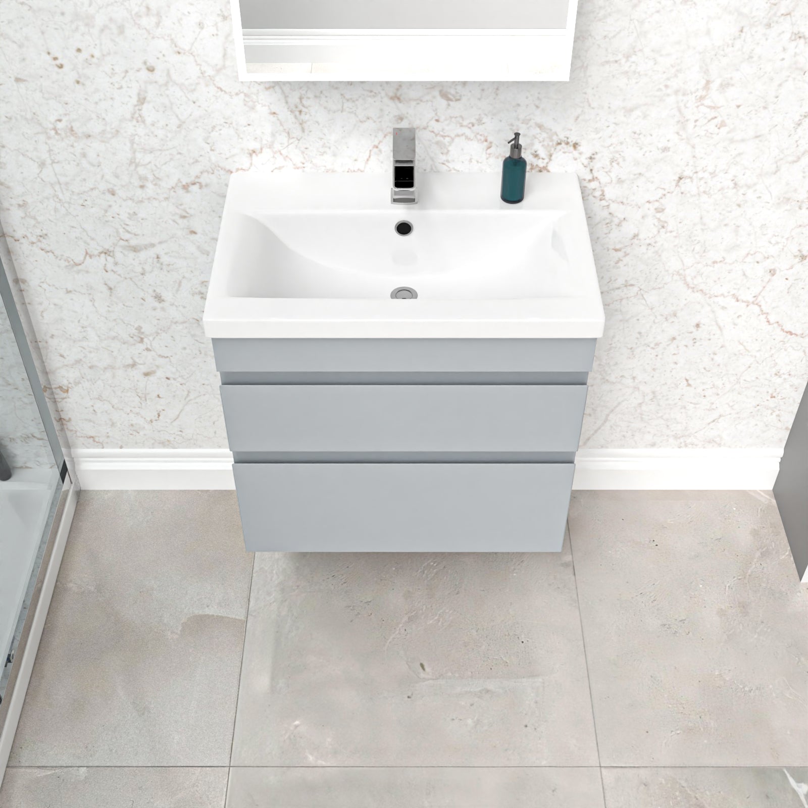 Alaska Matt Grey 600mm 2 Drawer Wall Hung Vanity Cabinet and Basin Sink Unit