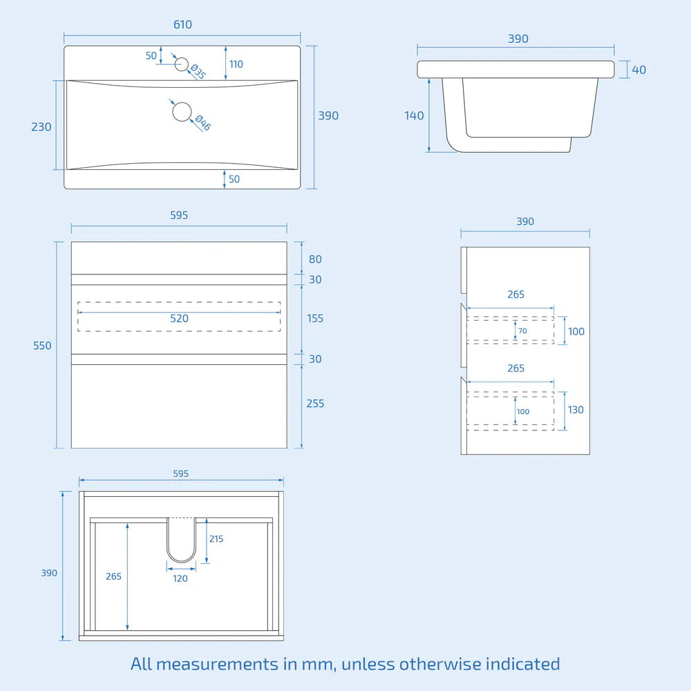 Alaska Matte Grey 600mm Wall Hung 2 Drawers Vanity Unit & Close Coupled Toilet