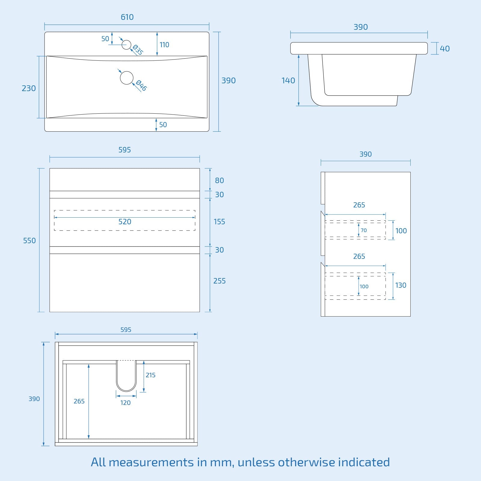 Alaska 600mm Matte Grey Wall Hung 2 Drawers Vanity Unit & Rimless Toilet