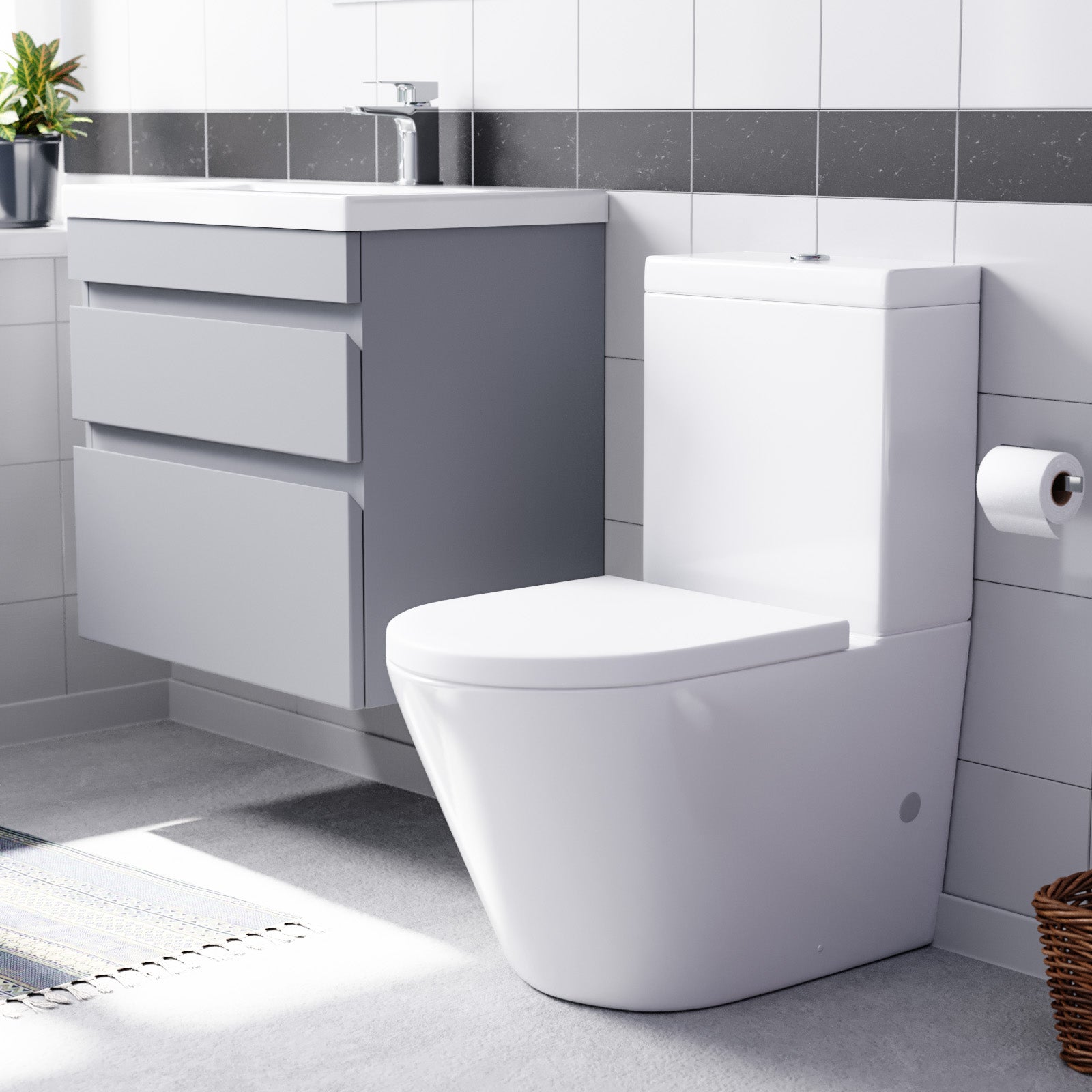 Alaska 600mm Matte Grey Wall Hung Drawers Vanity & Close Coupled Toilet Set