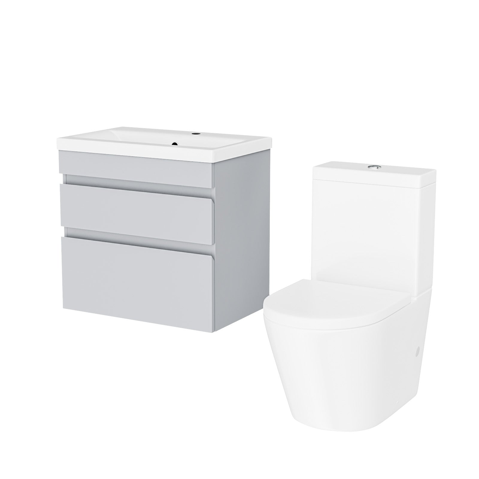 Alaska 600mm Matte Grey Wall Hung Drawers Vanity & Close Coupled Toilet Set