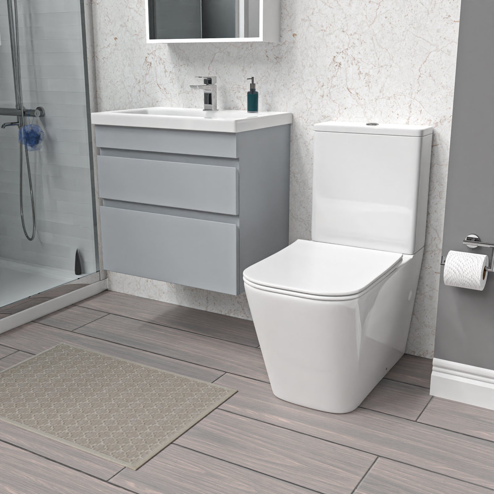 Alaska 600mm Matte Grey Wall Hung Drawers Vanity & Close Coupled Toilet