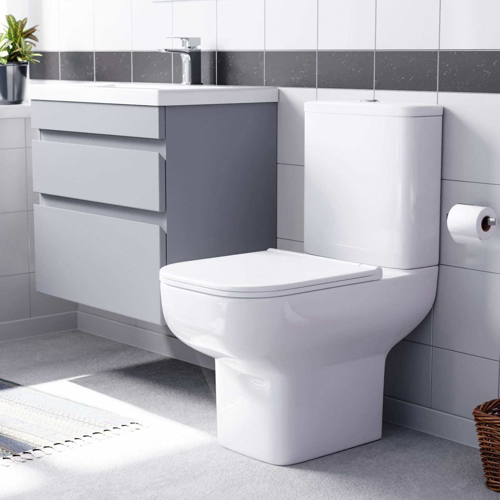 Alaska Matte Grey 600mm Wall Hung Drawers Vanity Unit & Rimless Toilet Set