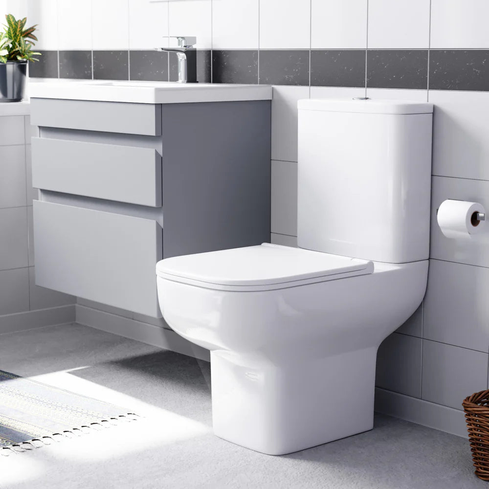 Alaska Matte Grey 600mm Wall Hung Drawers Vanity Unit & Rimless Toilet Set