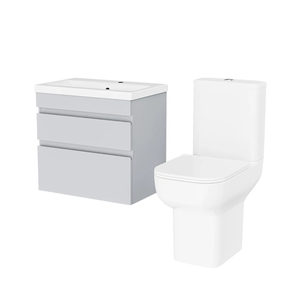 Alaska Matte Grey 600mm Wall Hung Drawers Vanity Unit & Rimless Toilet Set