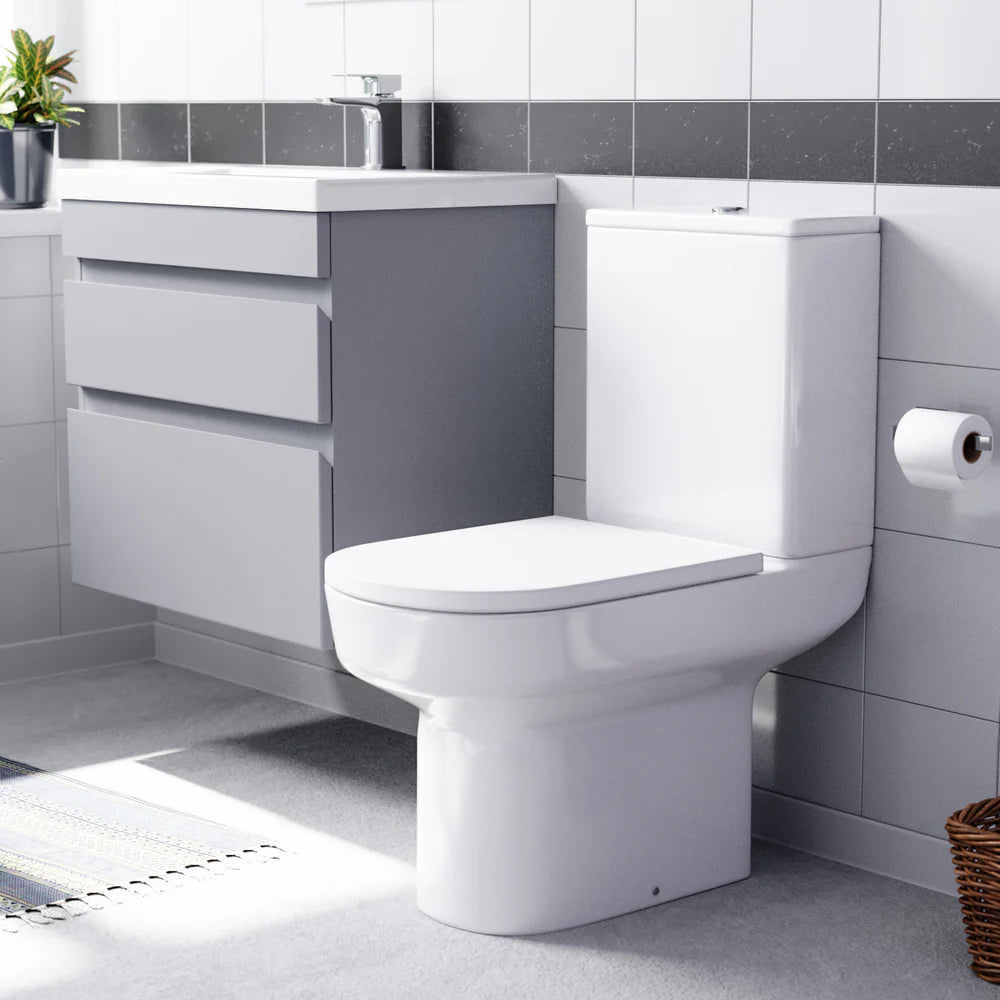 Alaska Matte Grey 600mm Drawers Vanity Unit Wall Hung & Rimless Toilet Set