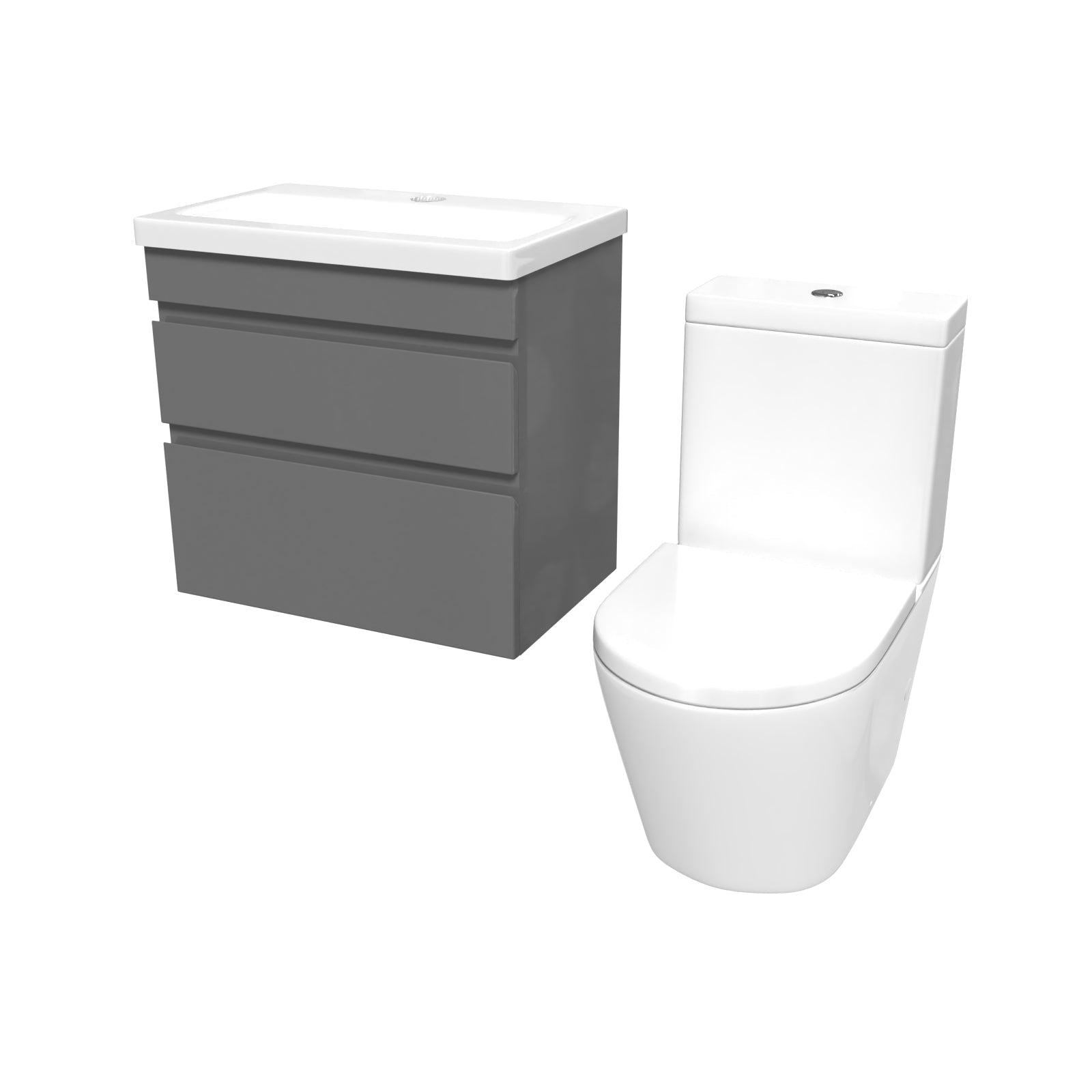 Alaska 600mm Steel Grey Wall Hung Drawers Vanity & Close Coupled Toilet Set